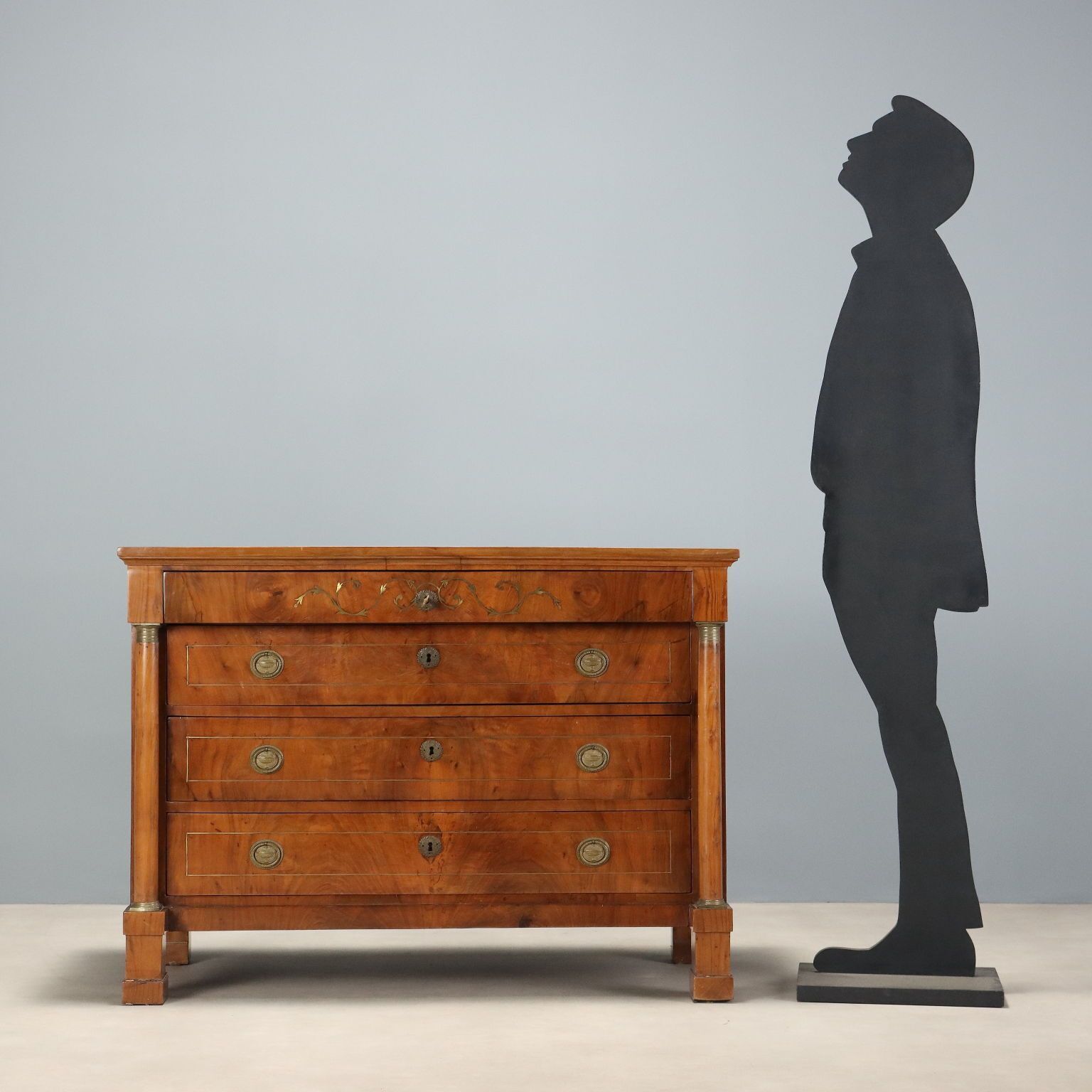 Empire Walnut Chest Of Drawers With Brass Inlays photo for sale