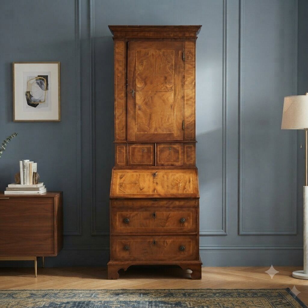 Trumeau d'époque en noyer et loupe de noyer, bronze, Italie, XVIIIe siècle photo furniture