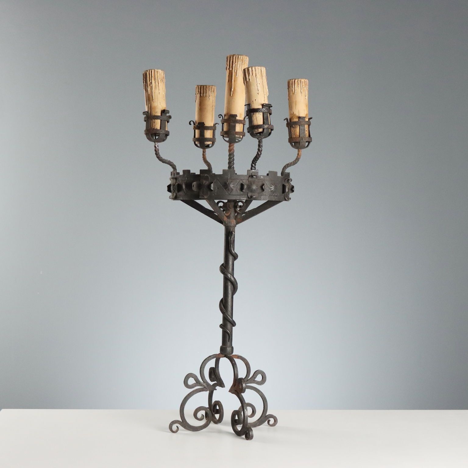 Antique Candelabra Wrought Iron 5 Lights Decorations XIX Century
