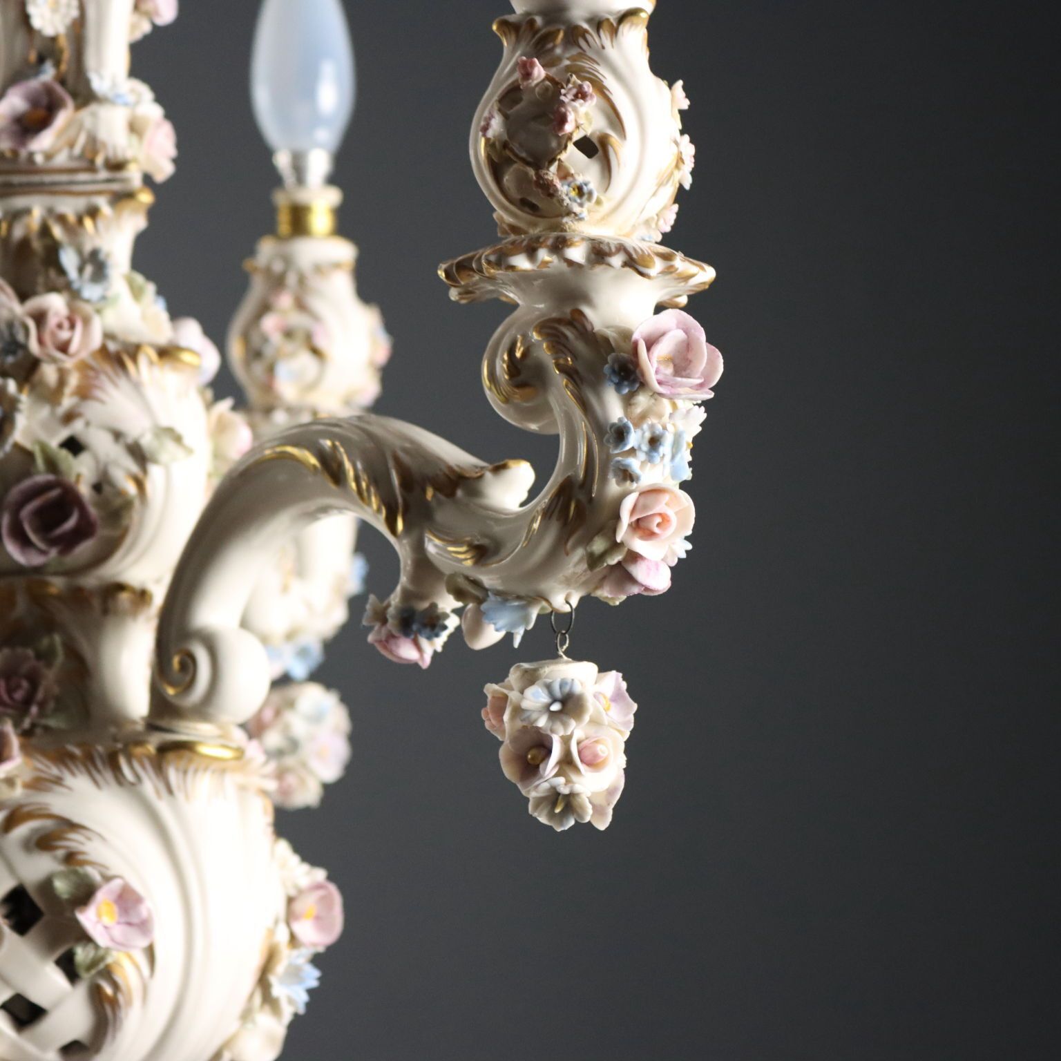 Ceramic Chandelier With Floral Subjects   Italy 20th Century photo buy