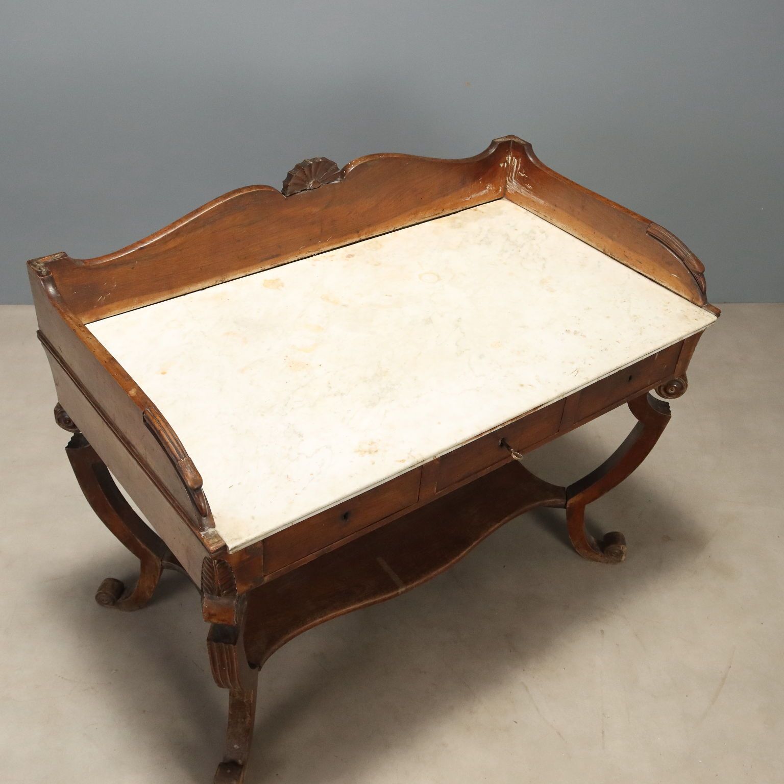 photo for sale Antique Desk Empire Walnut Marble Top Italy XIX Century