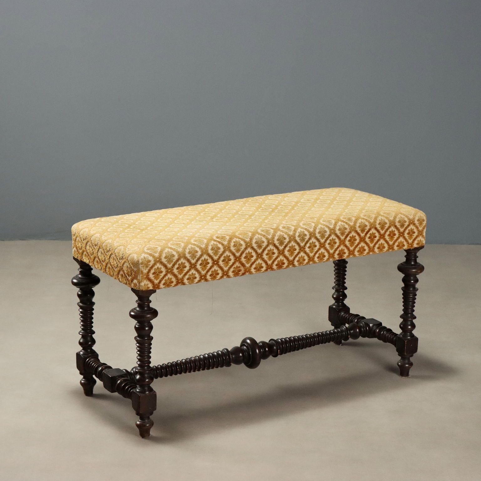 Antique Bench Walnut Padded Seat Italy Late XIX Century