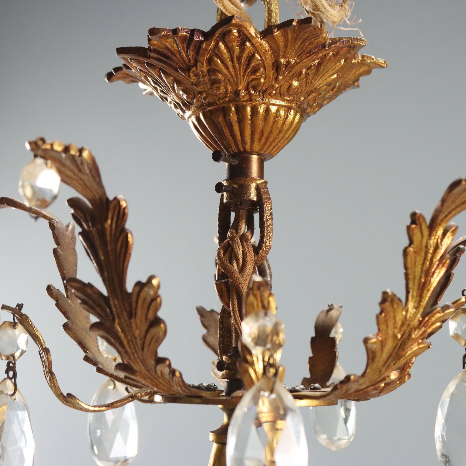 Antique Chandelier Gilded Bronze Glass Italy Early XX Century photo buy