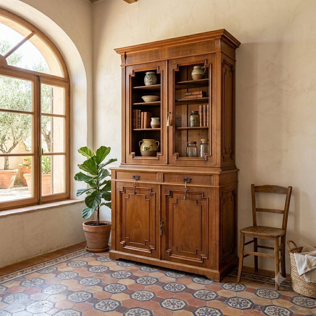 Walnoothouten Dressoir Met Glazen Vitrinekast photo furniture