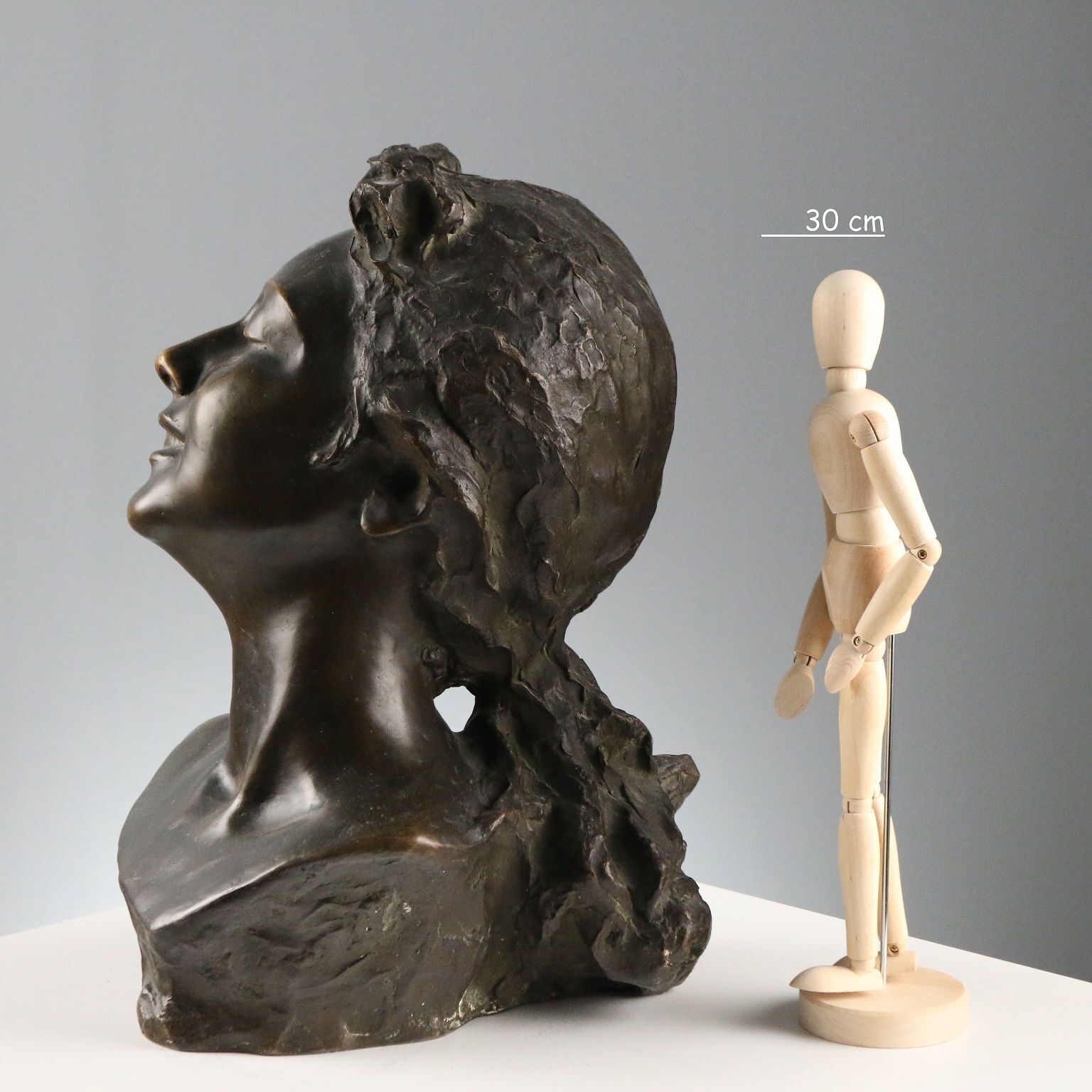 Antique Sculpture Young Woman's Face Bronze XIX XX Century photo furniture