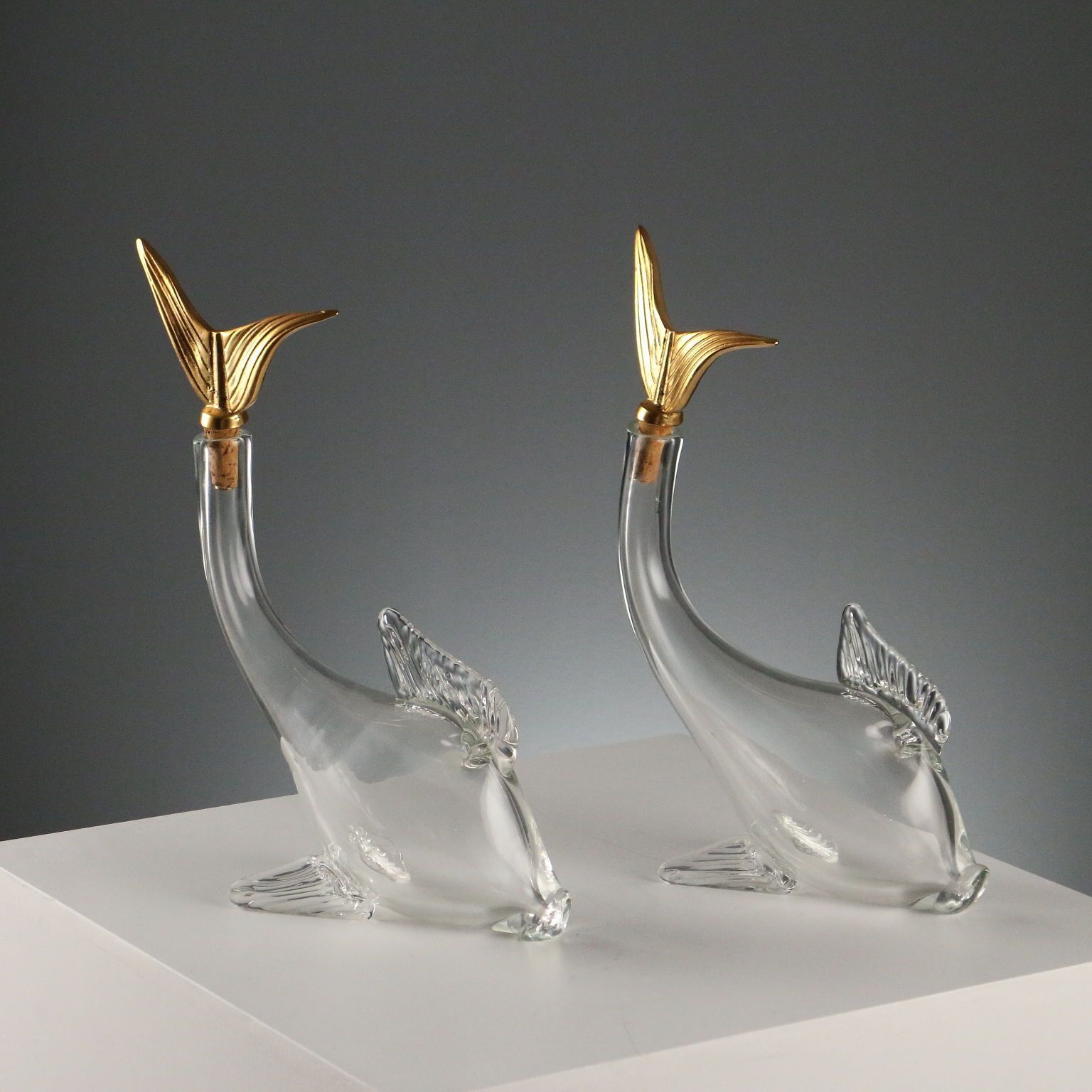 Vintage Decanters Murano Glas Verguld Metaal Italië jaren 1980
