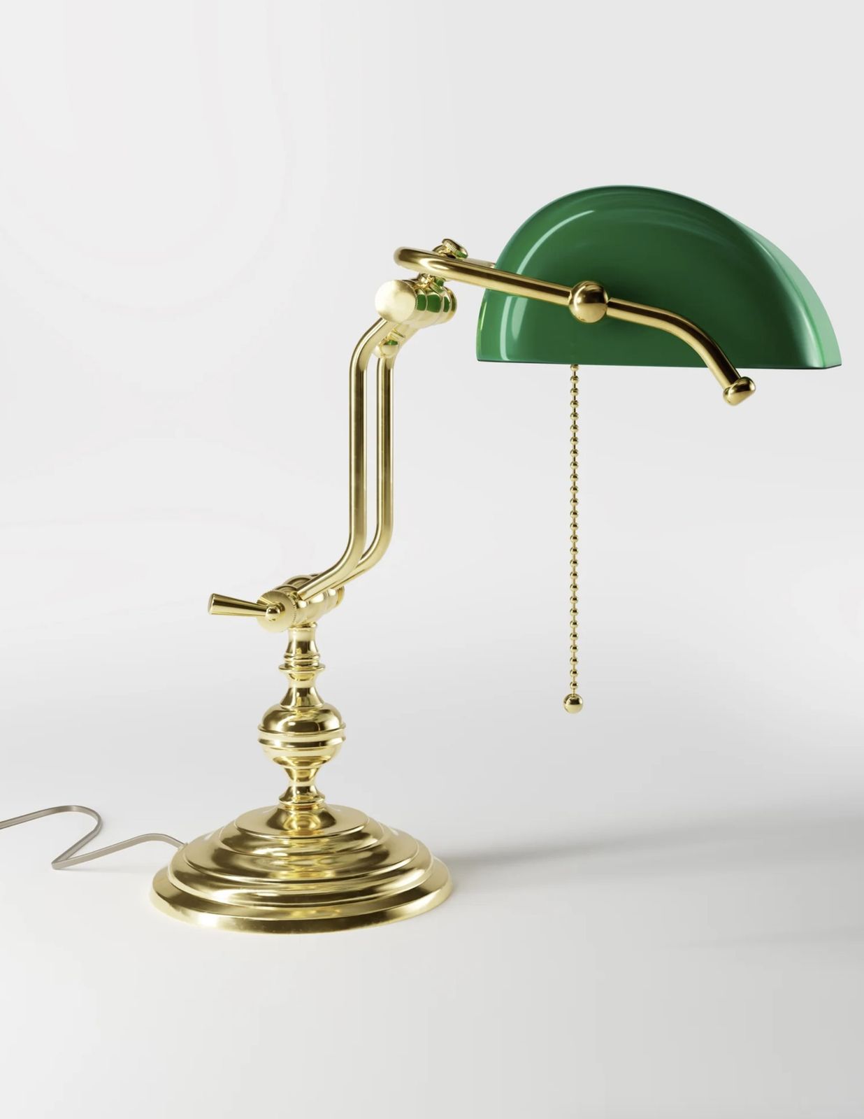 Vintage Dark Brass Banker’s Lamp With Green Glass Shade – 45 Cm photo furniture