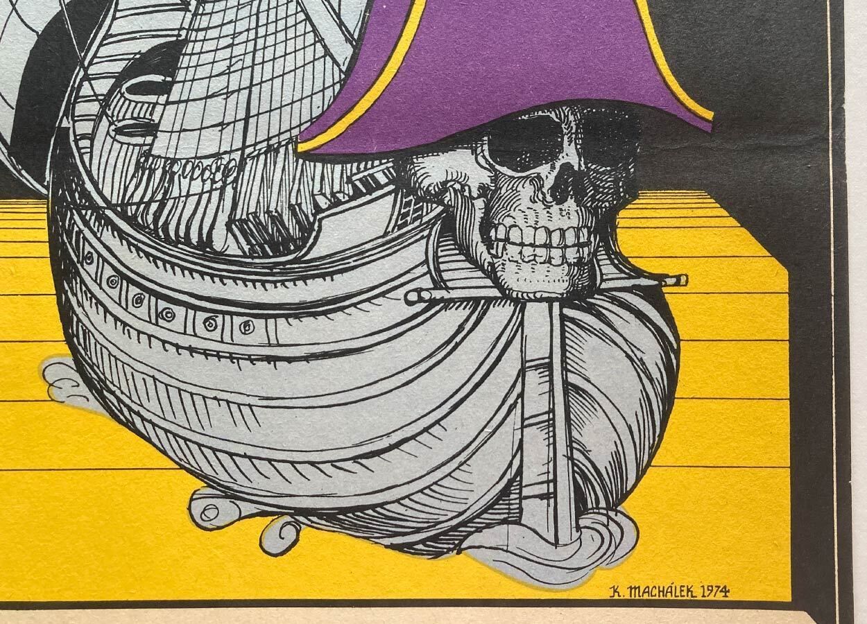 Affiche de cinéma vintage, Pirates Of Blood Island, Karel Machálek, 1974, design tchèque d'époque photo vinterior