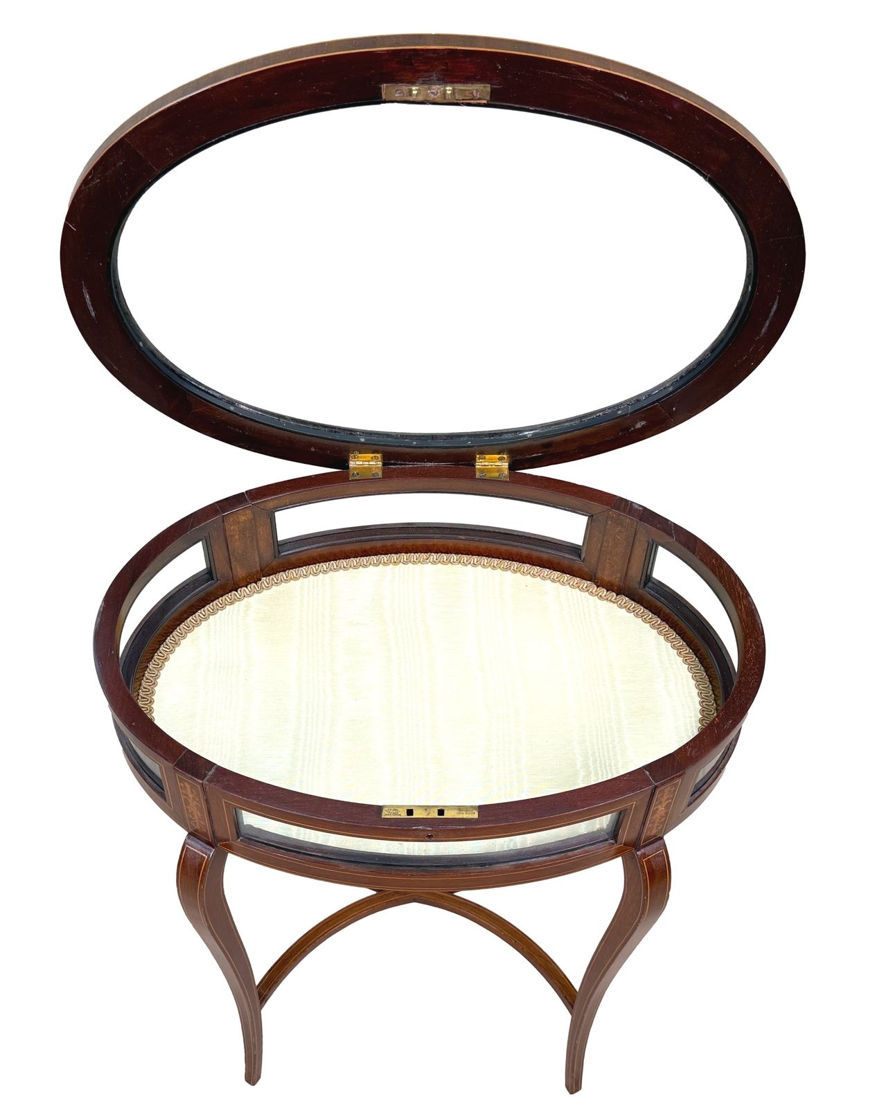 Table vitrine bijouterie ovale en acajou, fin du XIXe siècle (Angleterre, vers 1890) photo furniture