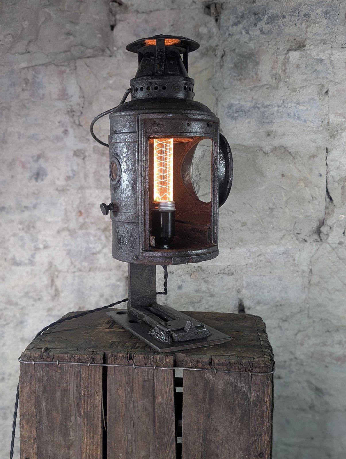 Vintage Adlake Railway Signal Lamp | Upcycled Industrial Table Lamp | British Railway Lantern | Antique Railway Lighting | One Of A Kind photo 195.0