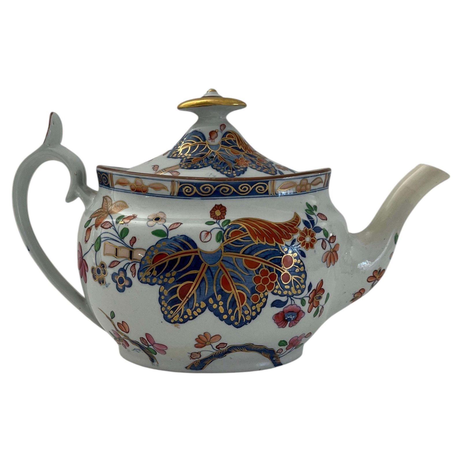 Antique Spode Teapot, Ironstone, Tobacco Leaf Pattern, Circa 1820