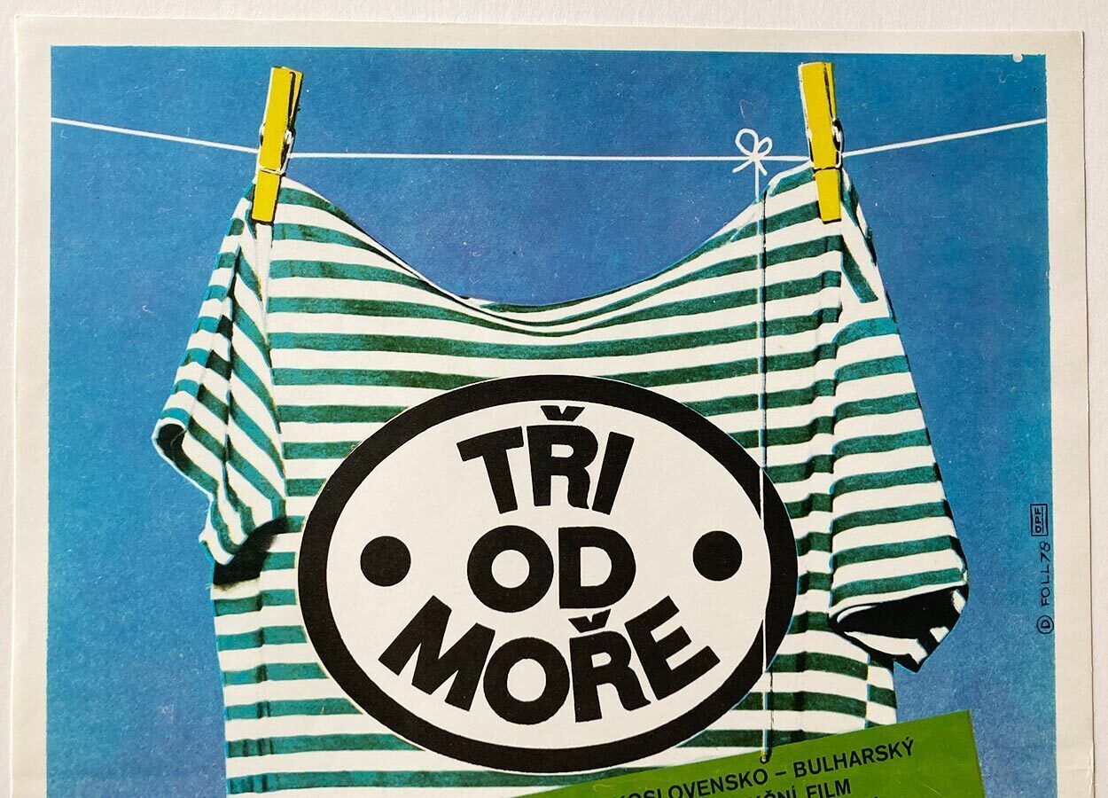 Affiche de cinéma originale, Three From The Seaside, Dobroslav Foll, 1978, design tchèque vintage photo furniture