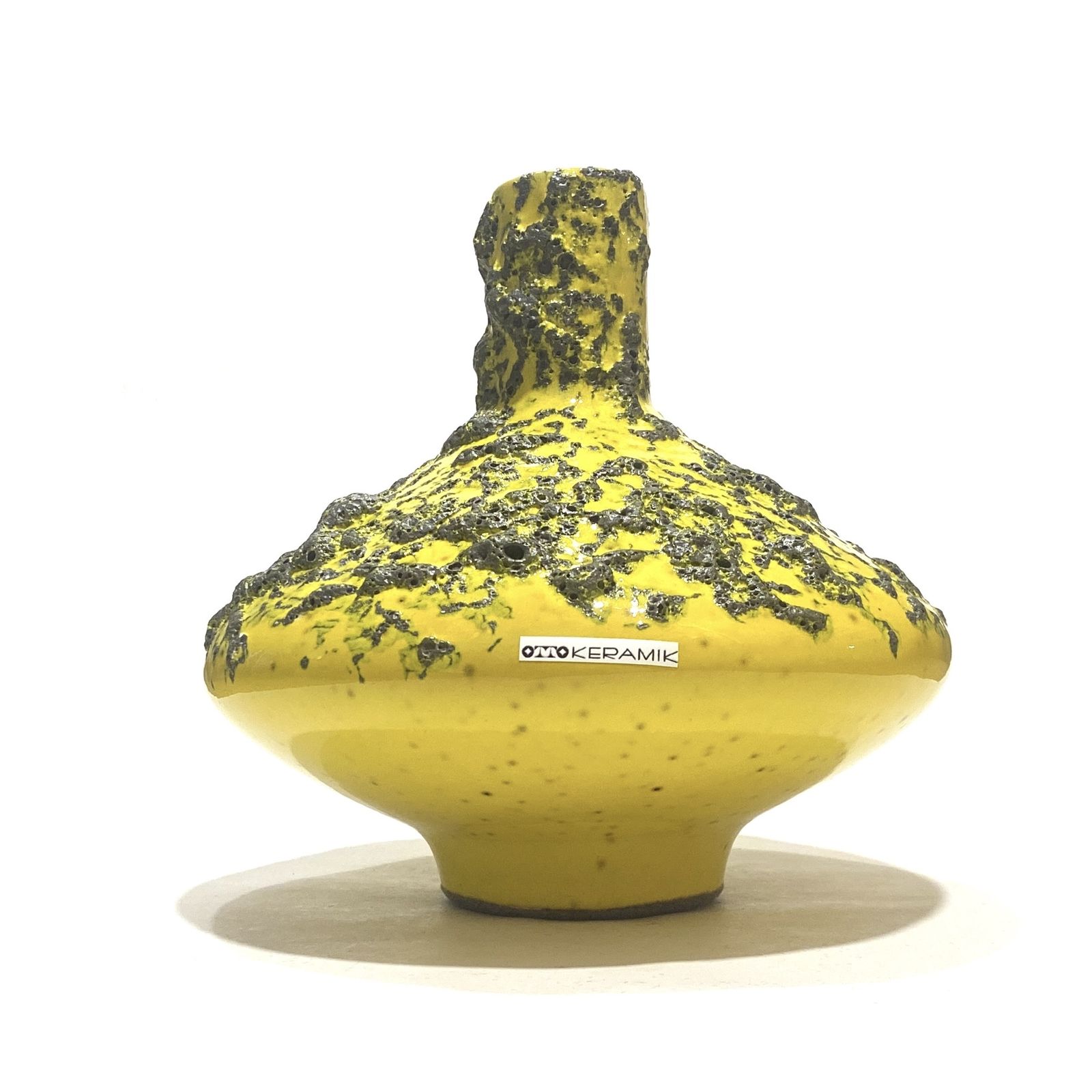 Otto Keramik 206 Vase In Yellow Fat Lava (17.5cm Dia), West German Art Pottery Glaze
