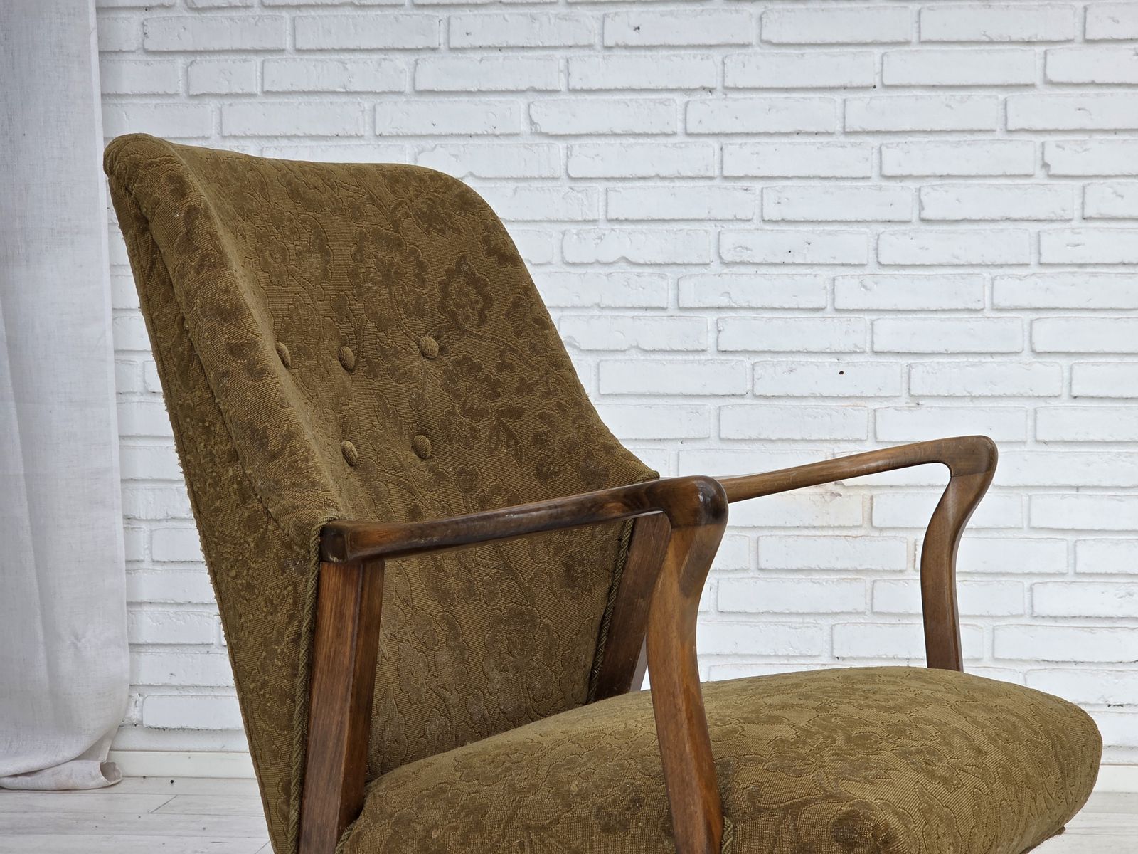 Ca. jaren 1960, Deense Vintage Fauteuil, Meubelwol, Beukenhout. photo Meubels