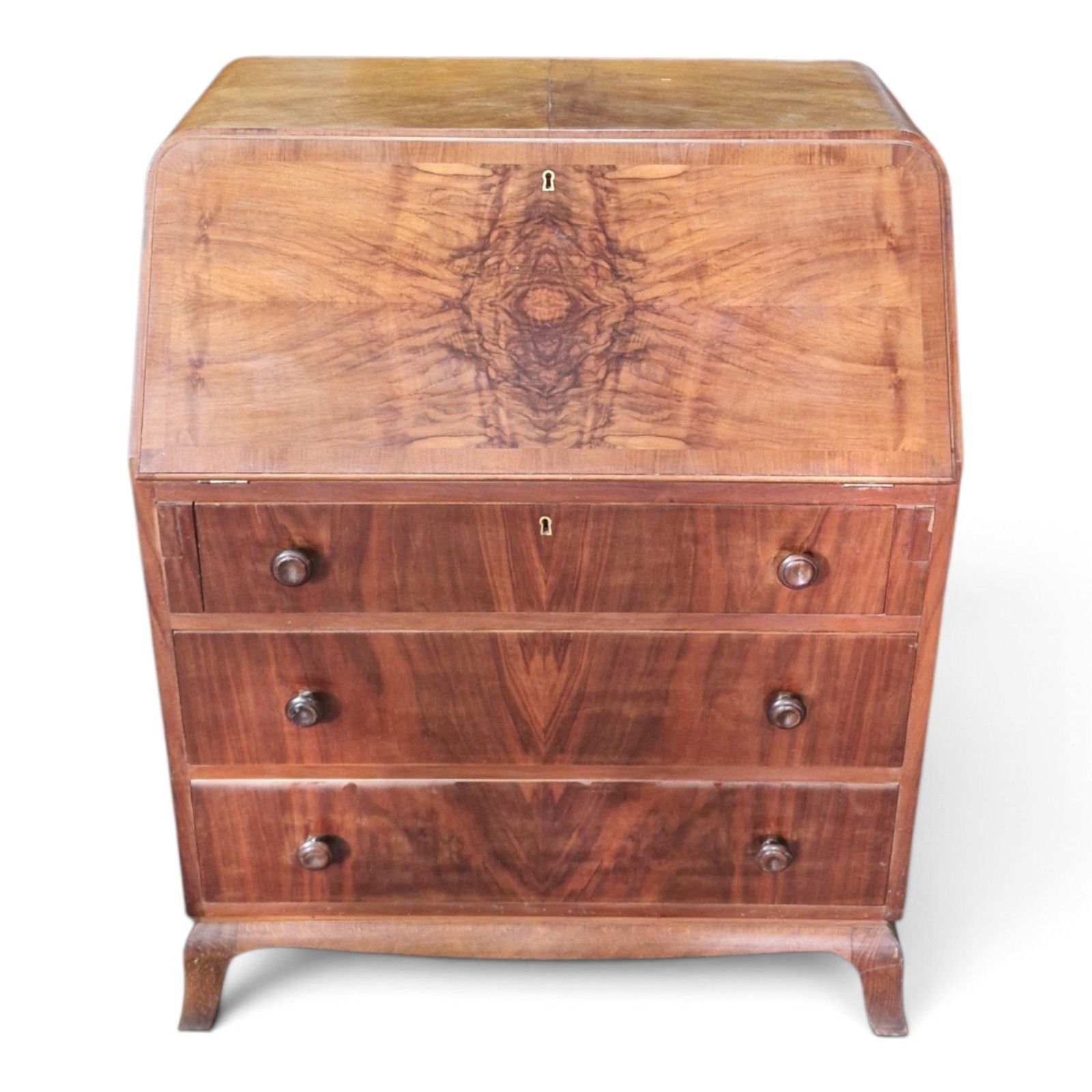 Vintage Walnut Bureau Writing Desk Fall Front Chest Drawers Home Office Cabriole photo Furniture
