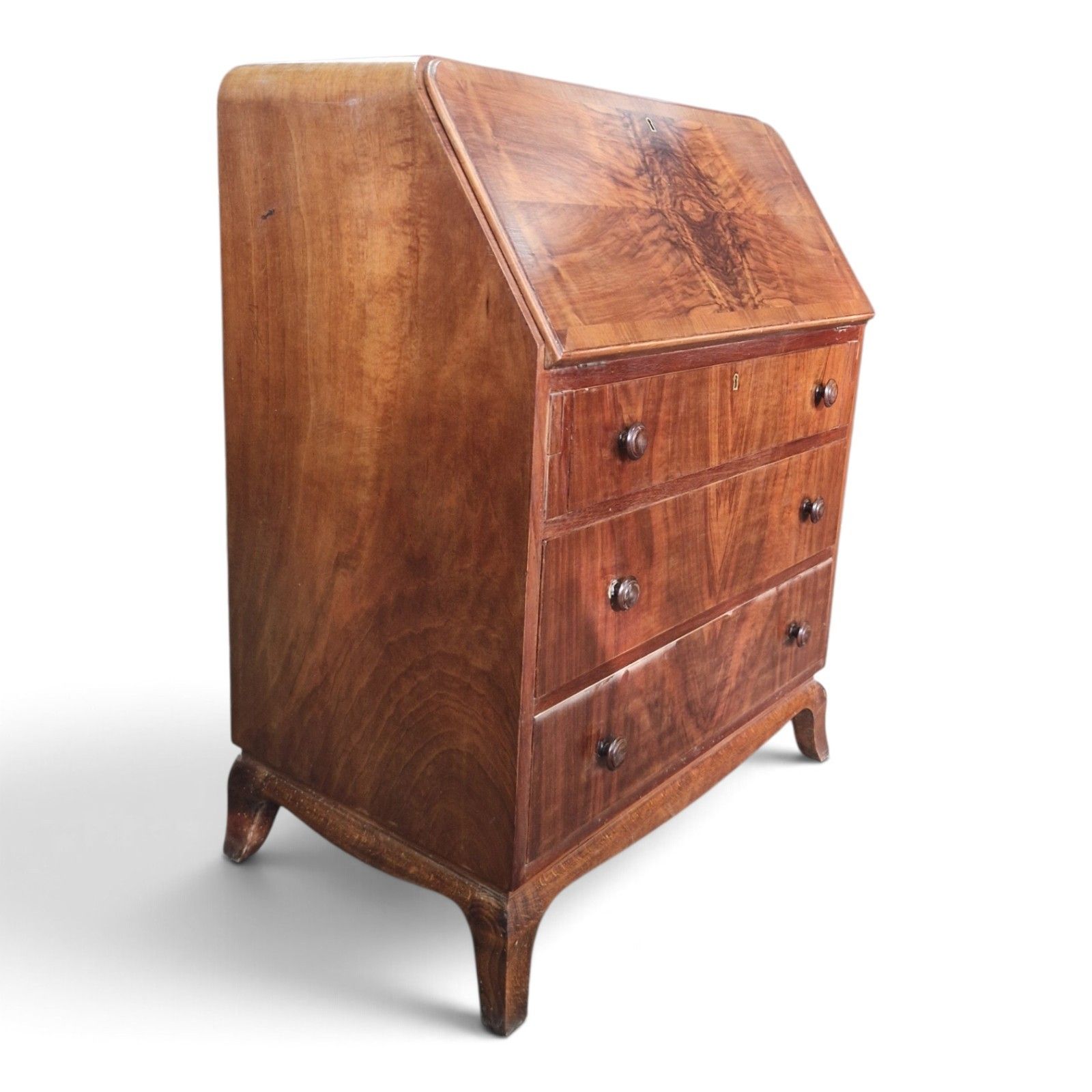 Vintage Walnut Bureau Writing Desk Fall Front Chest Drawers Home Office Cabriole photo buy