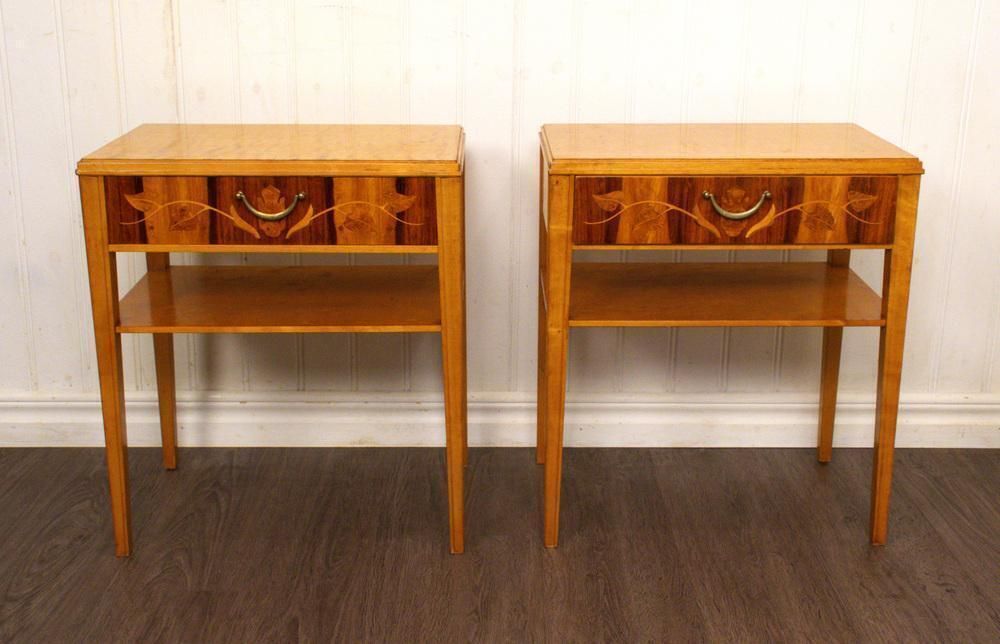 Vintage Swedish Bedside Tables In Walnut And Birch, 1940s, Set Of 2 photo furniture