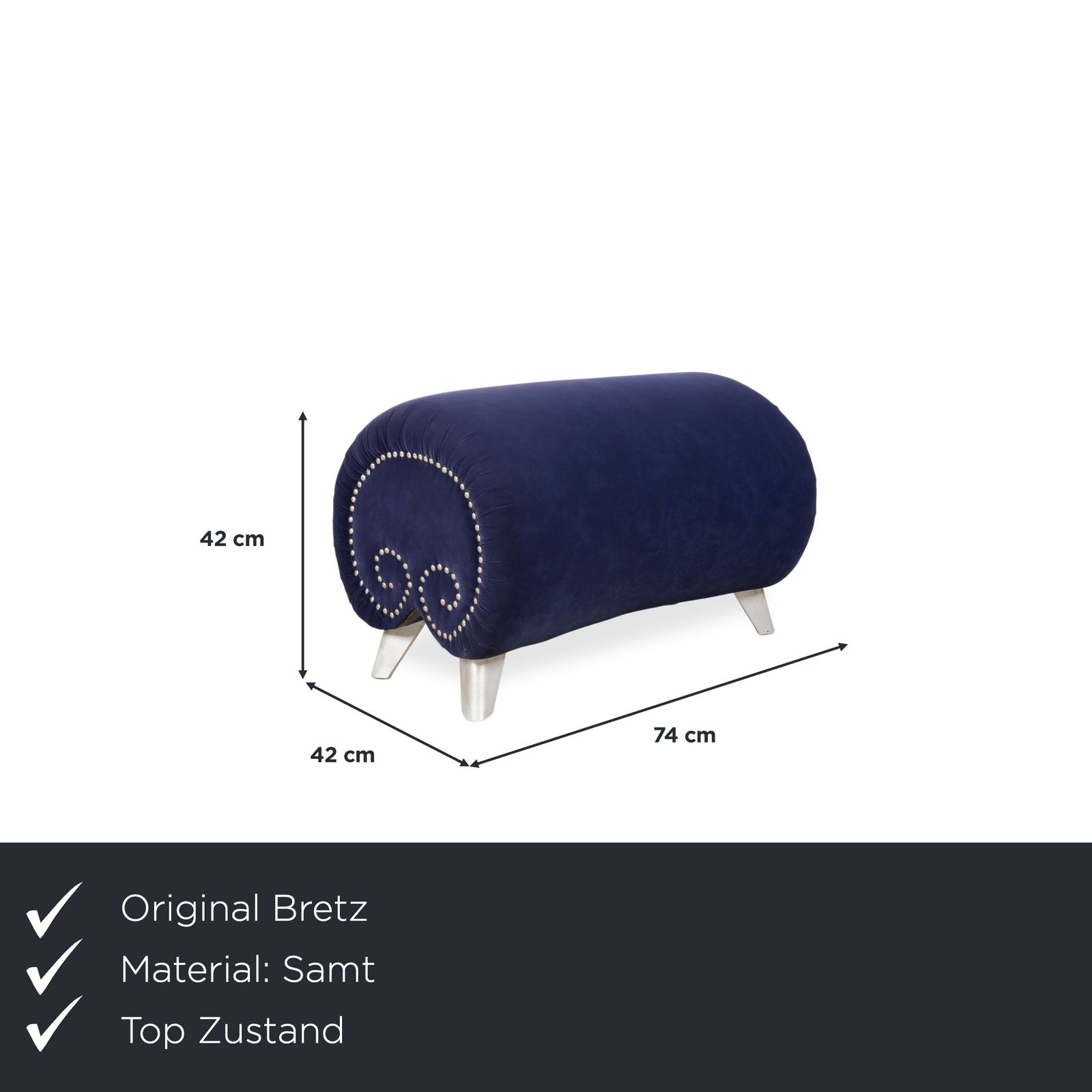 Bretz Gaudi Velvet Fabric Stool Dark Blue photo furniture