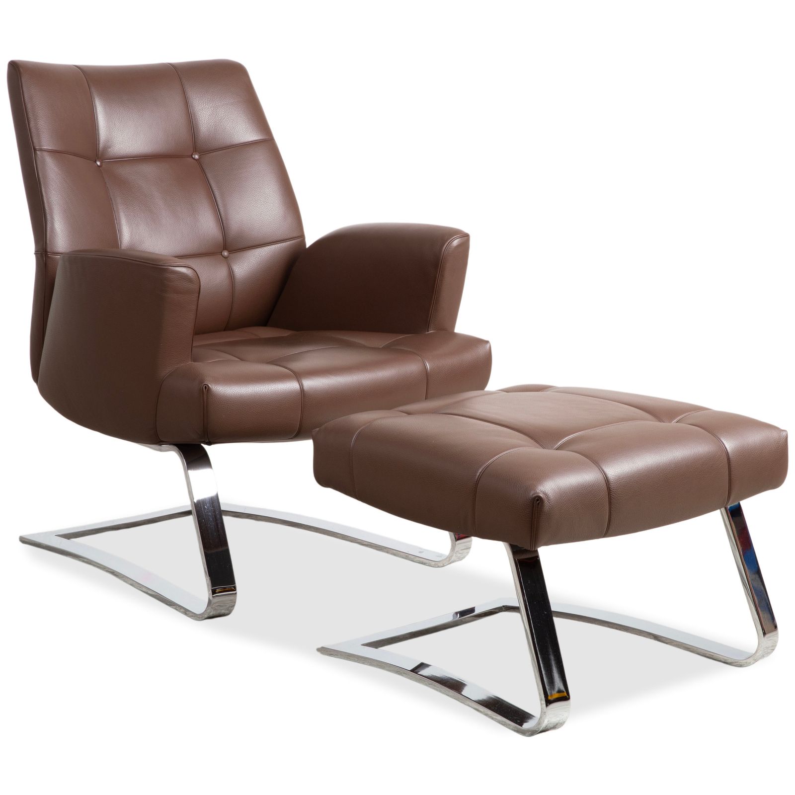 Ensemble fauteuil De Sede DS-258 en cuir et métal, marron et chrome
