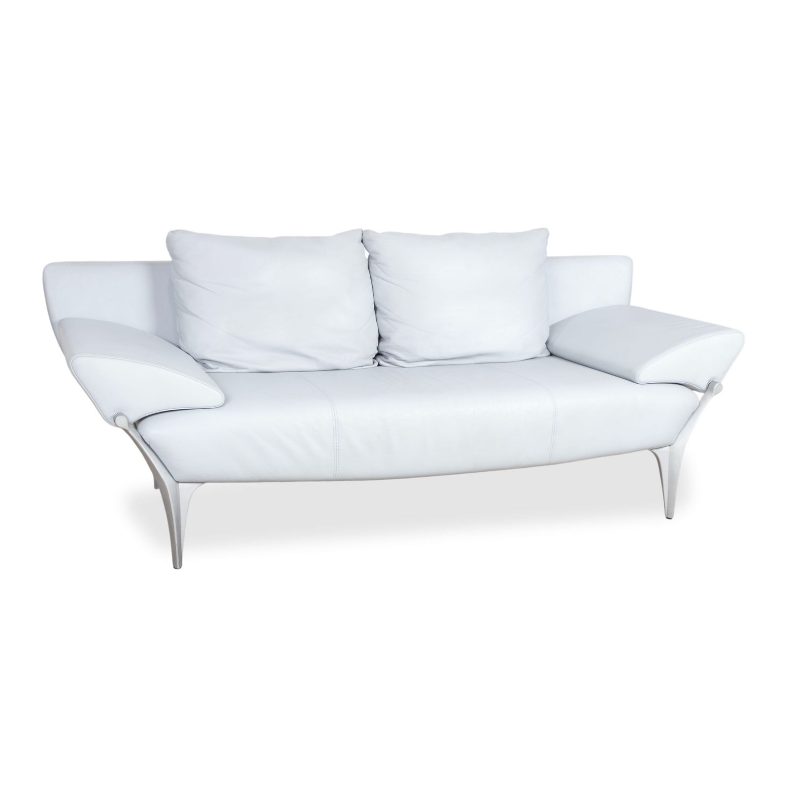Canapé 2 places Rolf Benz 1600 en cuir bleu glacier bleu-gris, fonction manuelle photo for sale