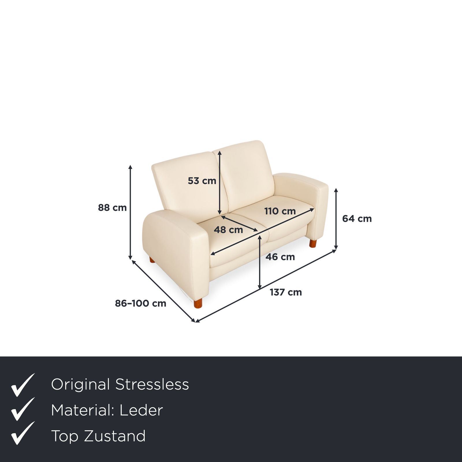 Canapé 2 places Stressless Arion en cuir crème, à inclinaison manuelle photo furniture