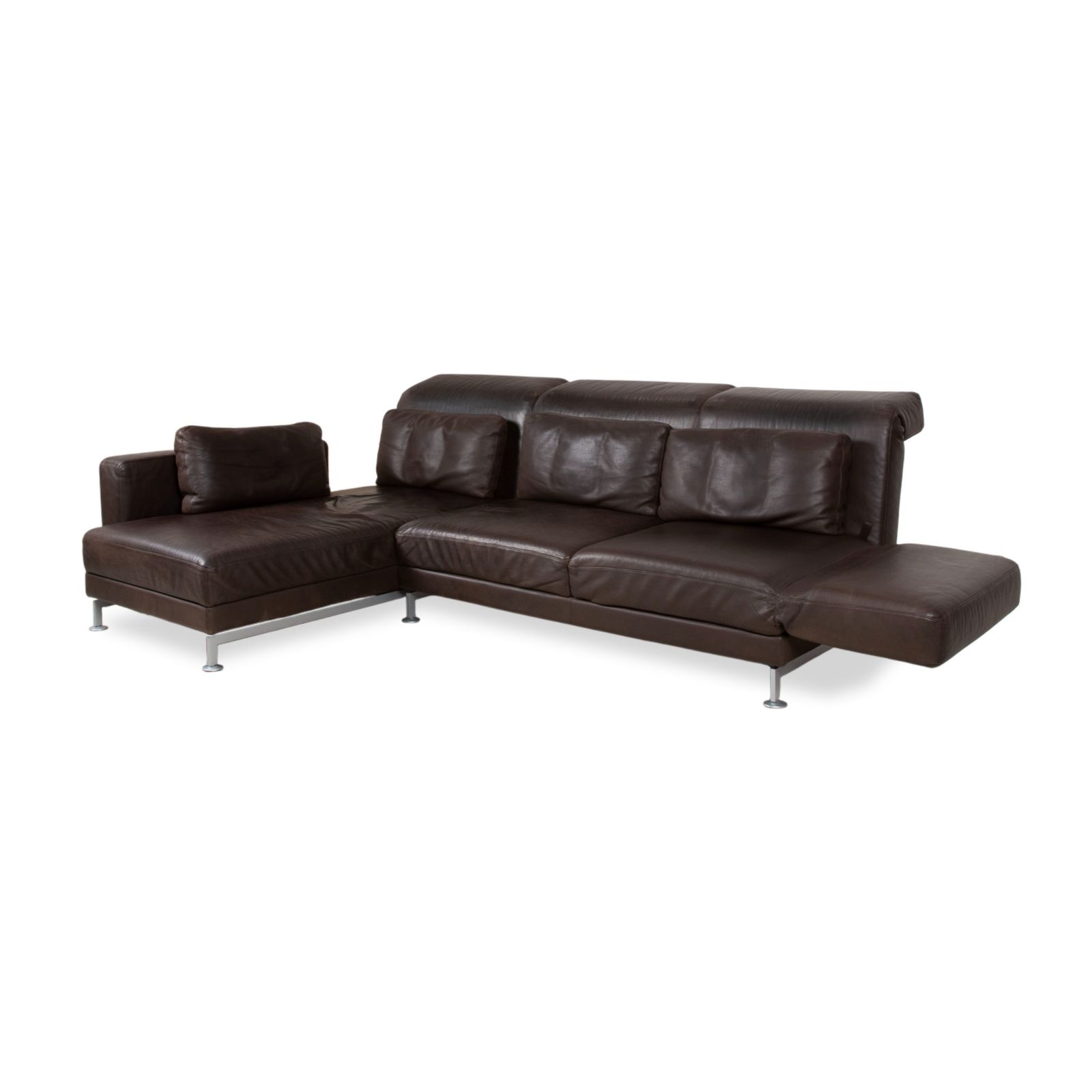 Brühl Moule Leather Corner Sofa, Brown Chrome, Manual Function photo for sale