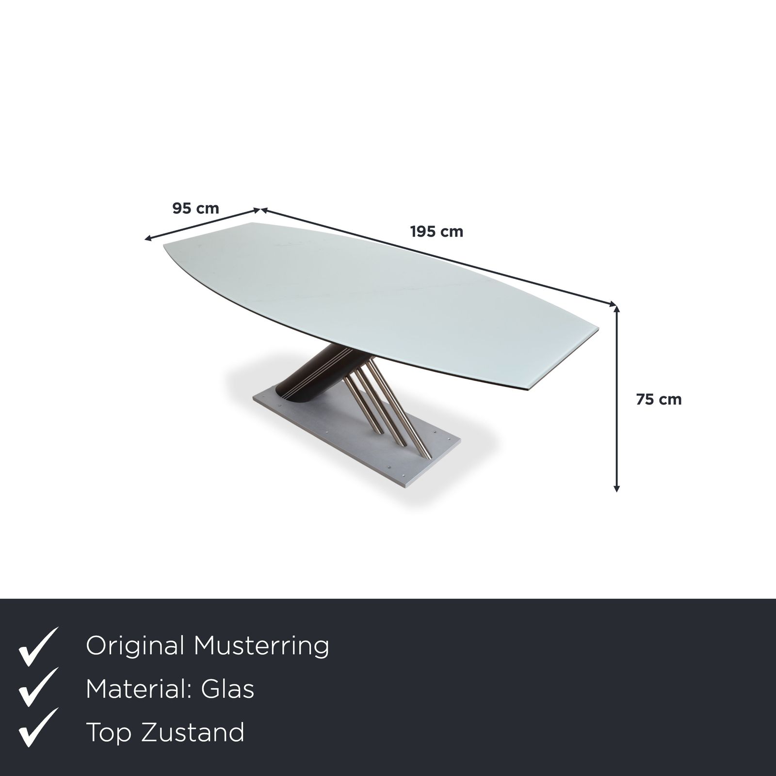 Musterring Rosario Wood Glass Metal Dining Table Ice Blue Grey Black photo furniture