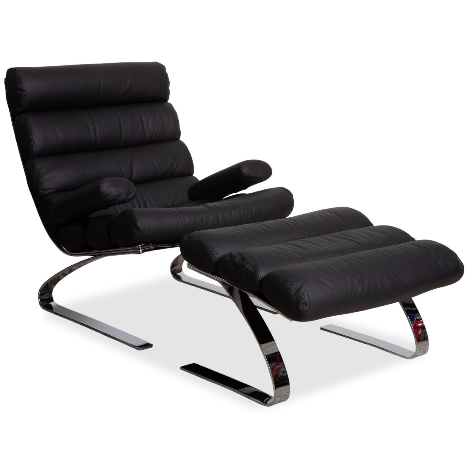 Ensemble de fauteuils cantilever Cor Sinus en cuir chromé noir, retapissés
