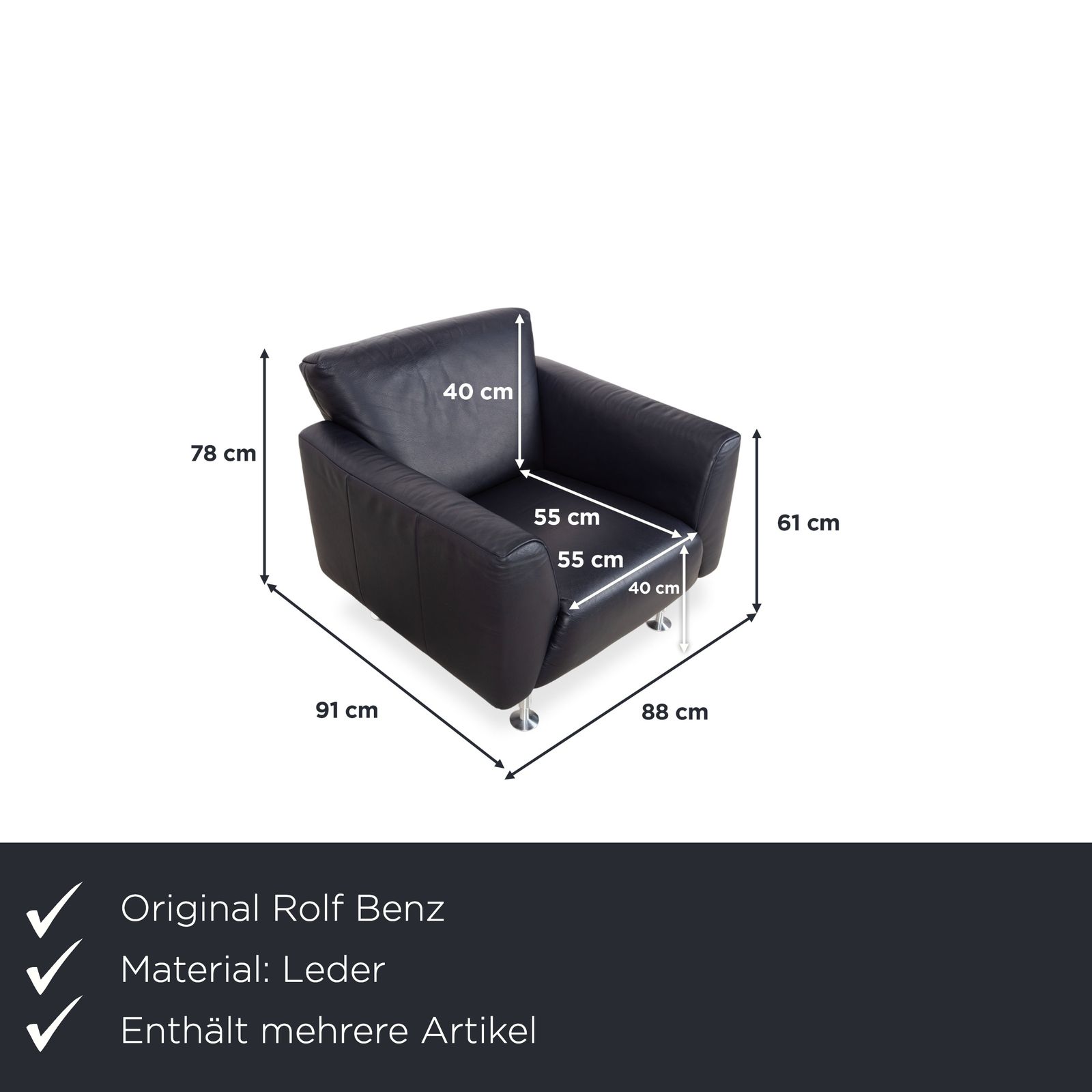 Ensemble fauteuil Rolf Benz 250 en cuir bleu marine photo furniture