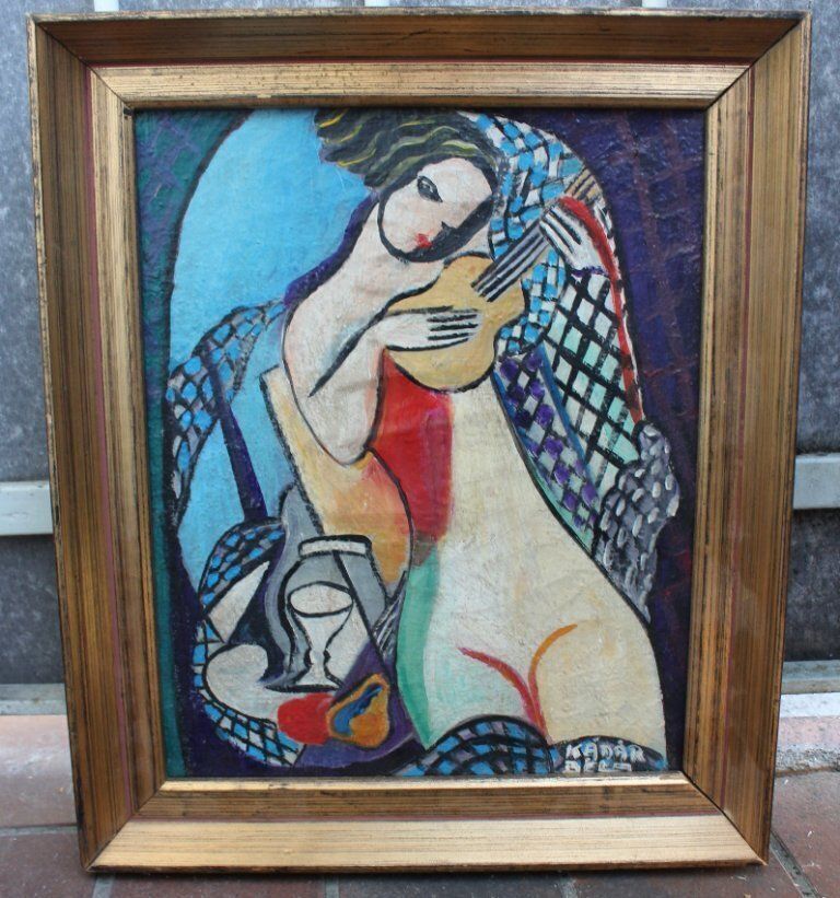 1930s Modernist Hungarian Style Oil Painting Nude Female Homage To Béla Kádár Framed