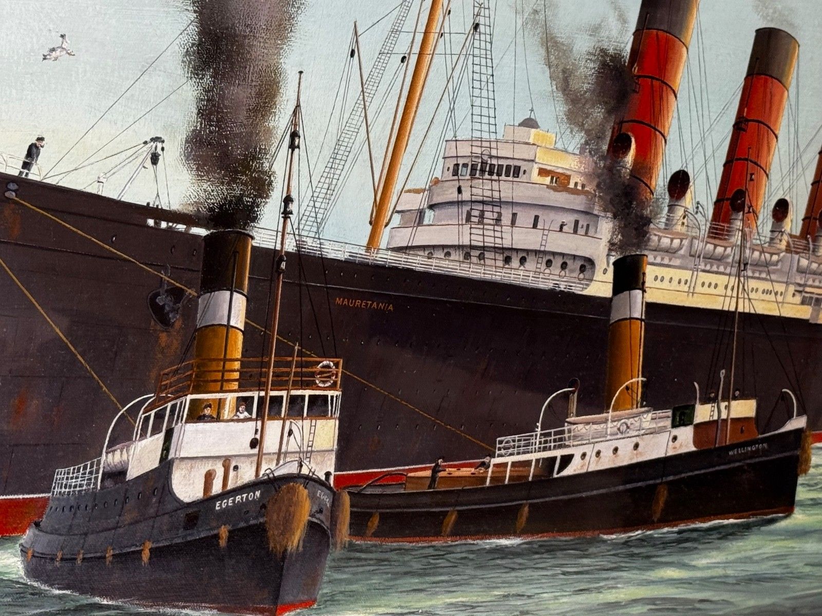 Art Large Oil Painting Docking The Rms Mauretania Ship At Sandon Half Tide Dock photo