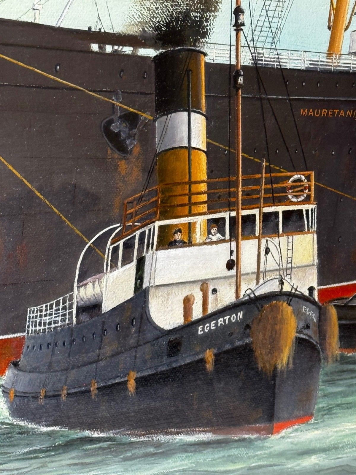 10000.0 Large Oil Painting Docking The Rms Mauretania Ship At Sandon Half Tide Dock photo