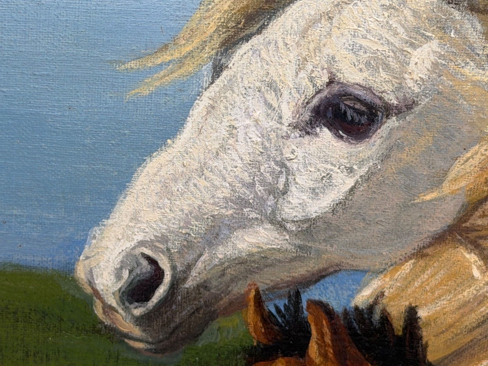 photo buy Equestrian olieverfschilderij grijze merrie naast voskleurig veulen "Mother And Son"