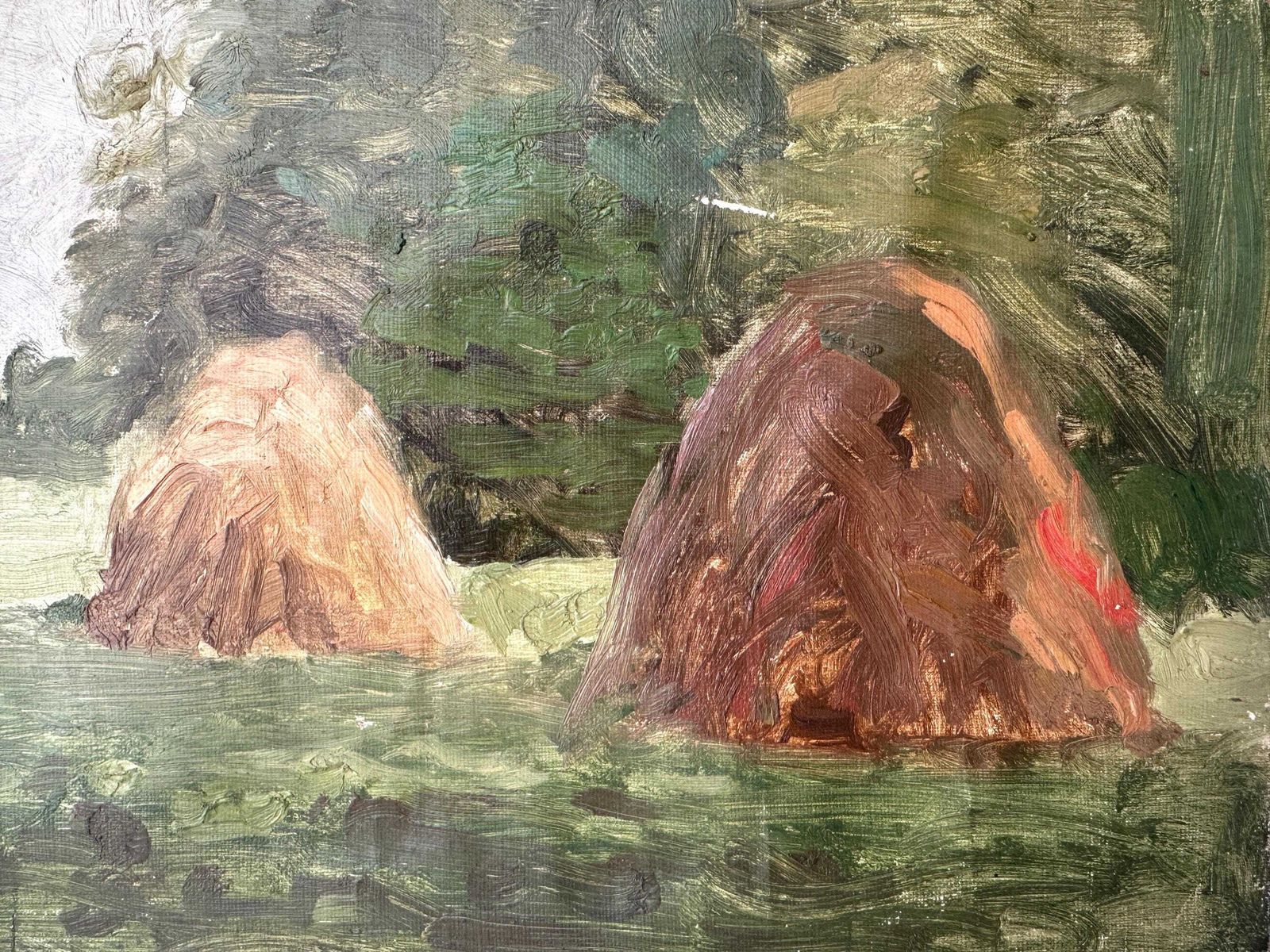 Antique French Oil Painting On Canvas "The Haystacks" 1902's, Original Landscape Artwork Signed By Gaëtan Dumas photo 419.0