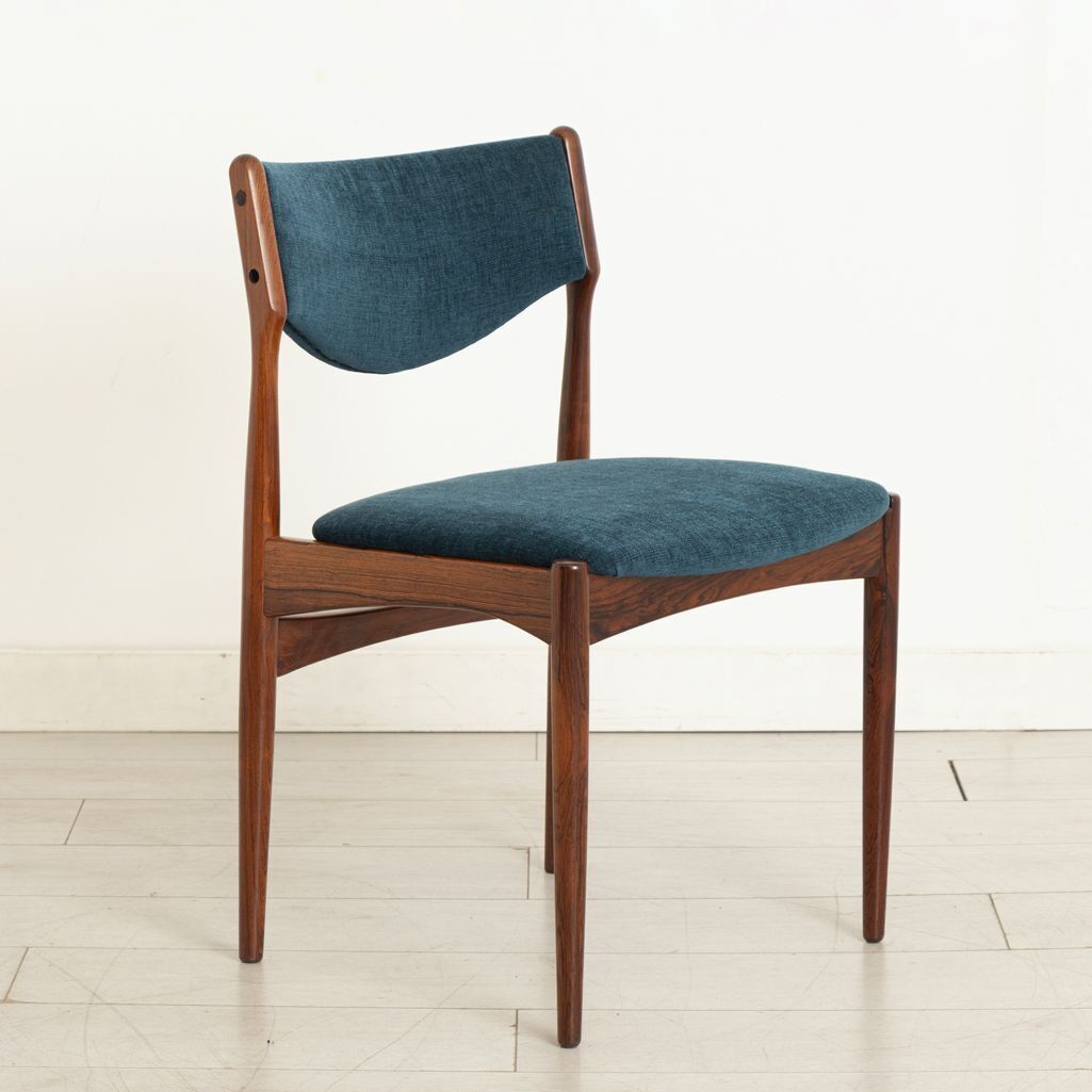 Set Of 6 Danish Midcentury Rosewood Dining Chairs With Blue Fabric Upholstery C.1960s photo Furniture