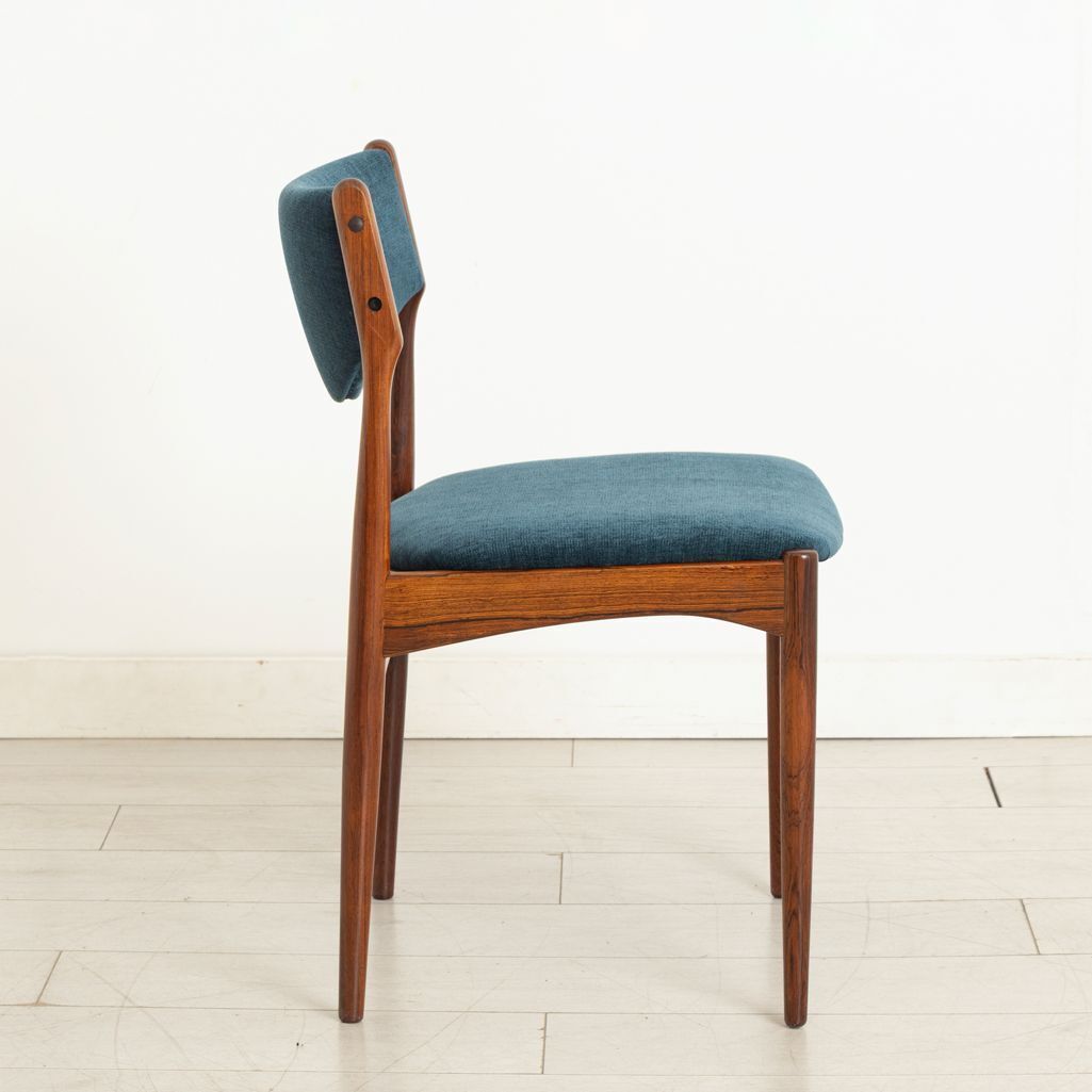 Set Of 6 Danish Midcentury Rosewood Dining Chairs With Blue Fabric Upholstery C.1960s photo 2400.0