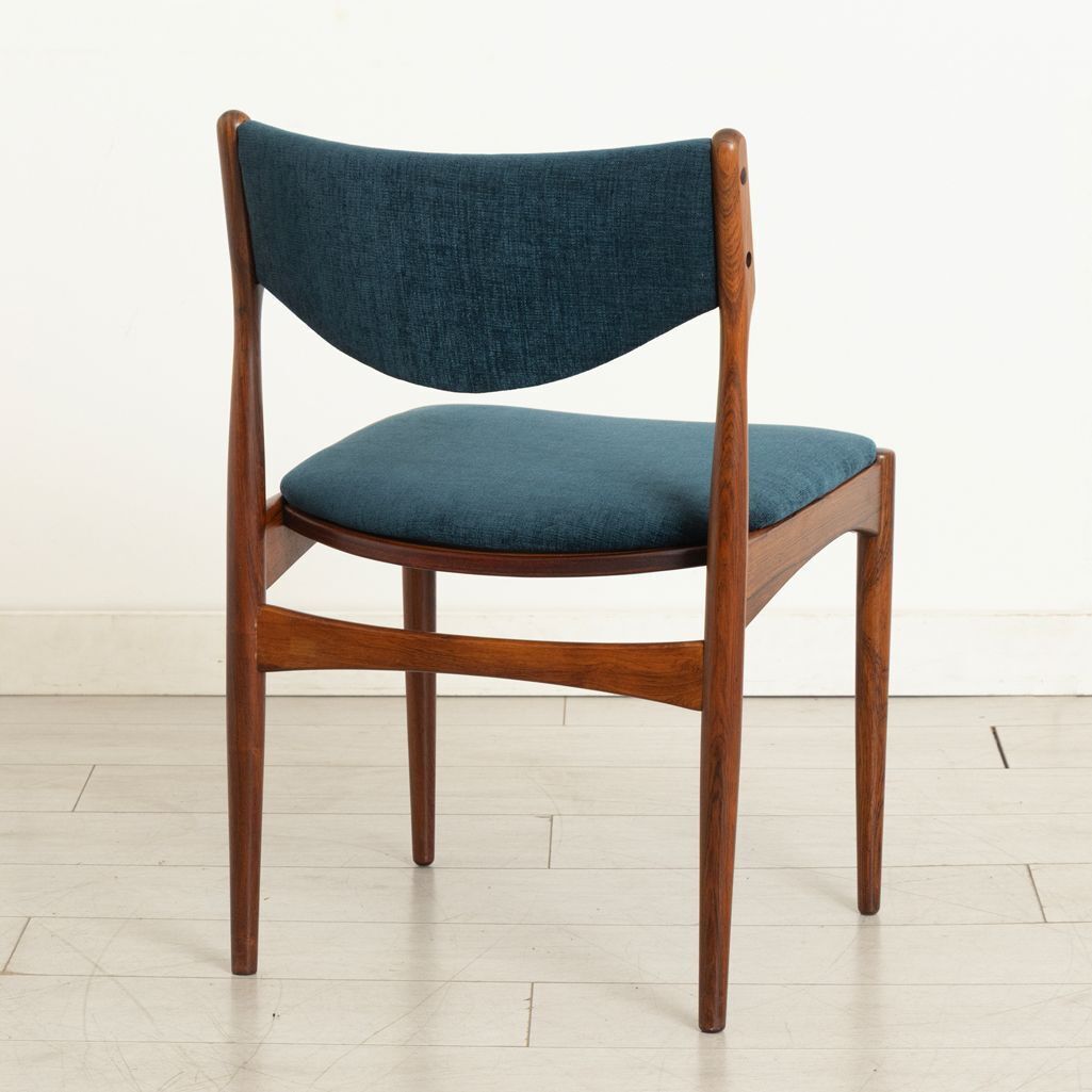 Set Of 6 Danish Midcentury Rosewood Dining Chairs With Blue Fabric Upholstery C.1960s photo vinterior