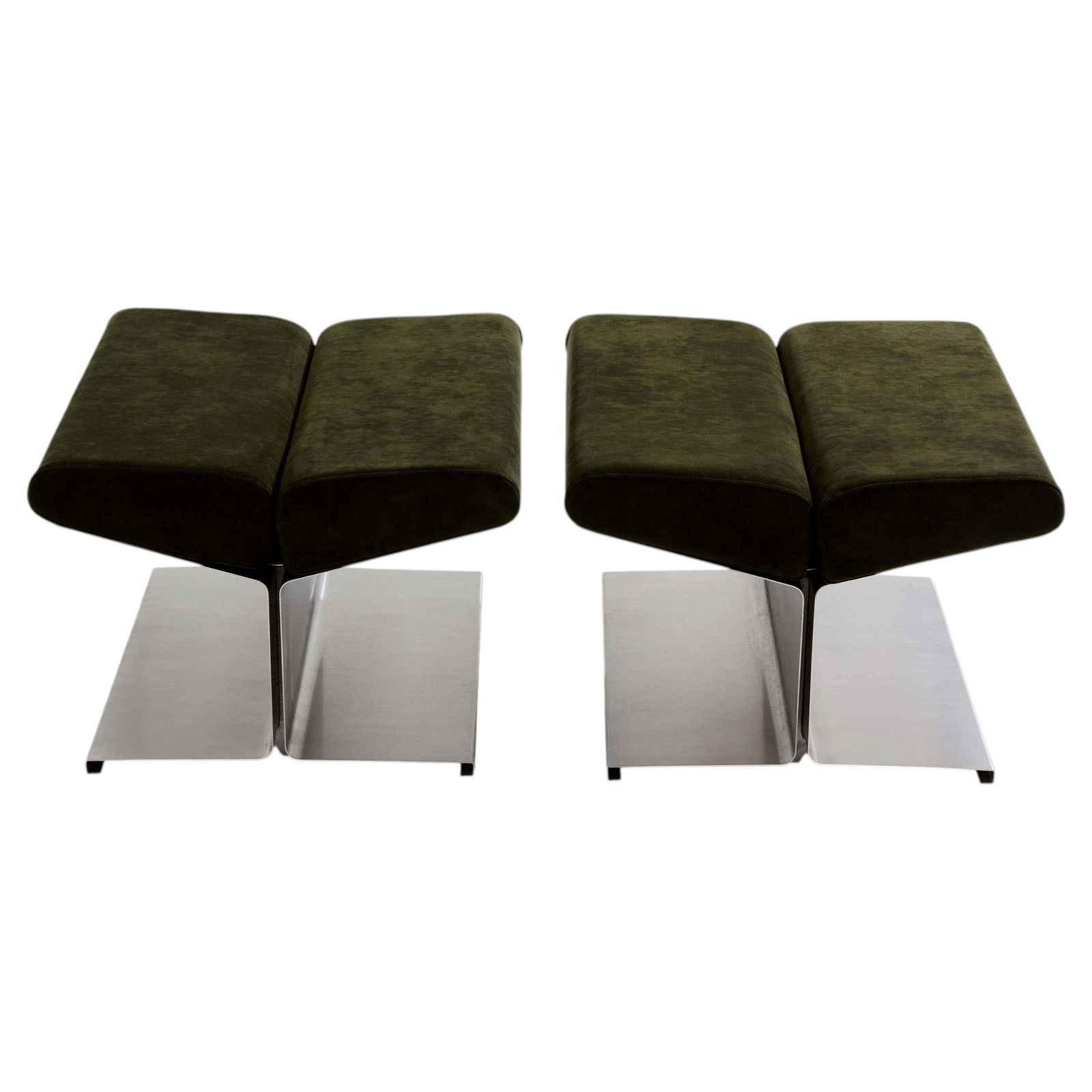 Poufs en acier inoxydable et Alcantara Paul Geoffroy pour Uginox, 1975