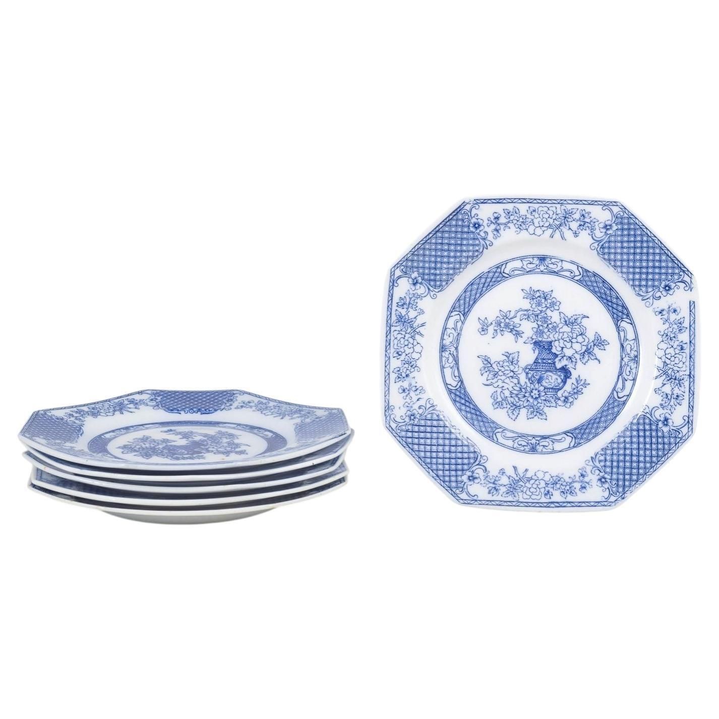 Rörstrand. Zes Octagonale Lunchborden in Faience. "Hoangho" Serie. Begin 20e Eeuw