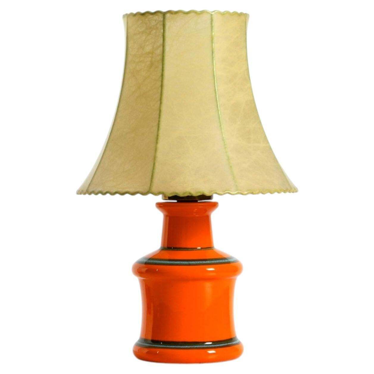 Beautiful 1960s Orange Ceramic Table Lamp With Cocoon Shade  Made In Italy