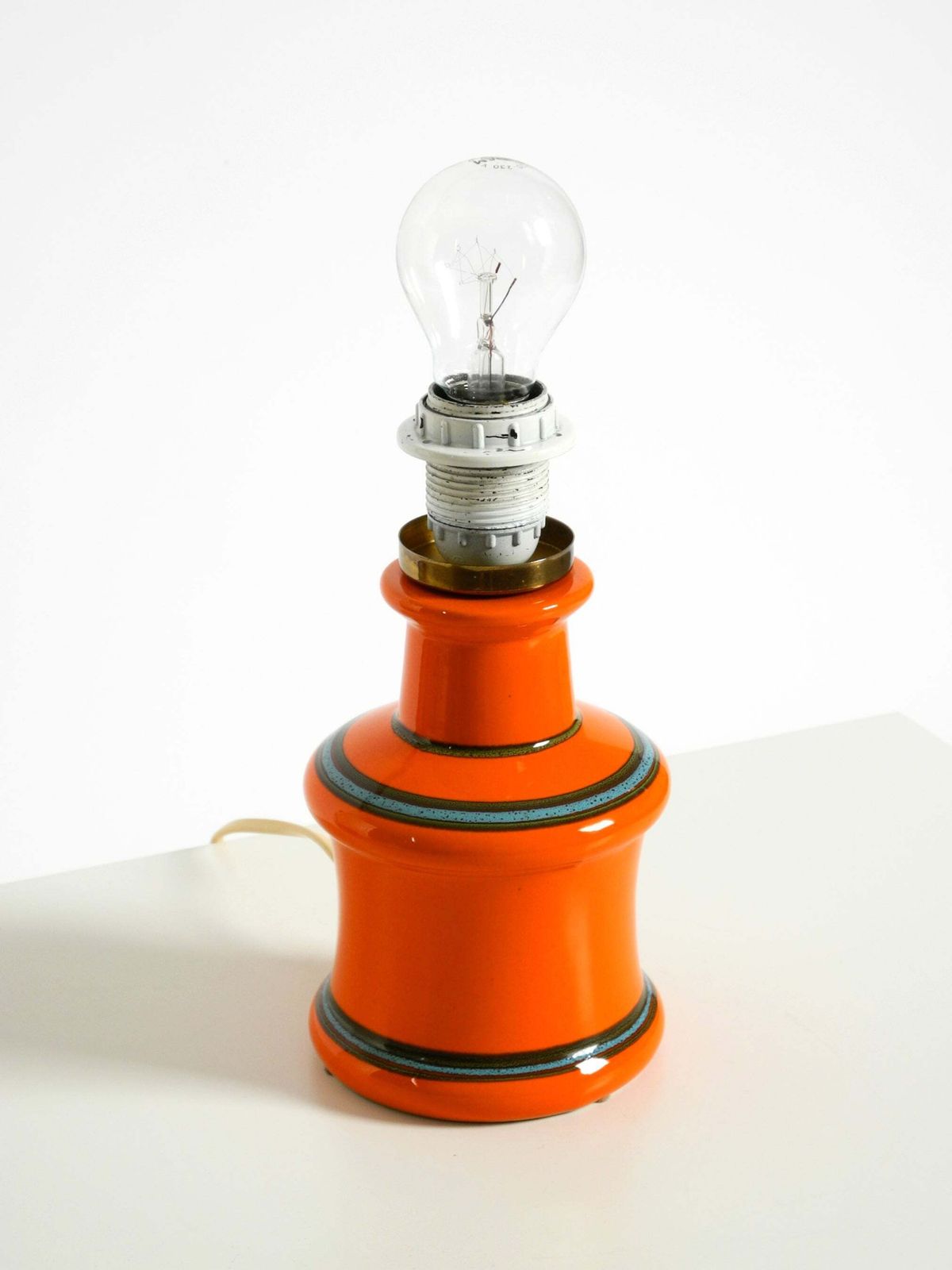 Lighting Beautiful 1960s Orange Ceramic Table Lamp With Cocoon Shade  Made In Italy photo
