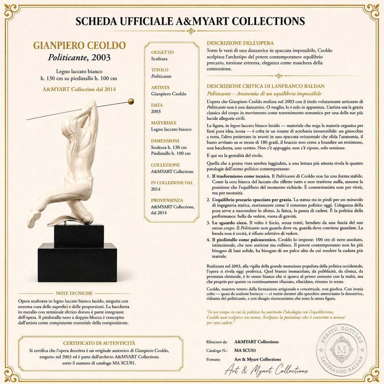 photo for sale Pietro Ceoldo "Politicante," Italiaans hedendaags sculptuur in wit gelakt hout