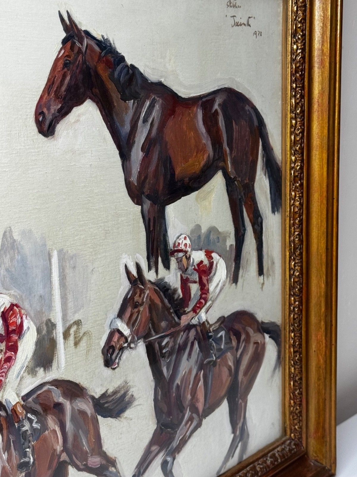 Equestrian schilderij Lady Butt's Horse Champion Jacinth Filly Of Brook Stud Cheveley, gesigneerd door Peter Biegel photo vintage