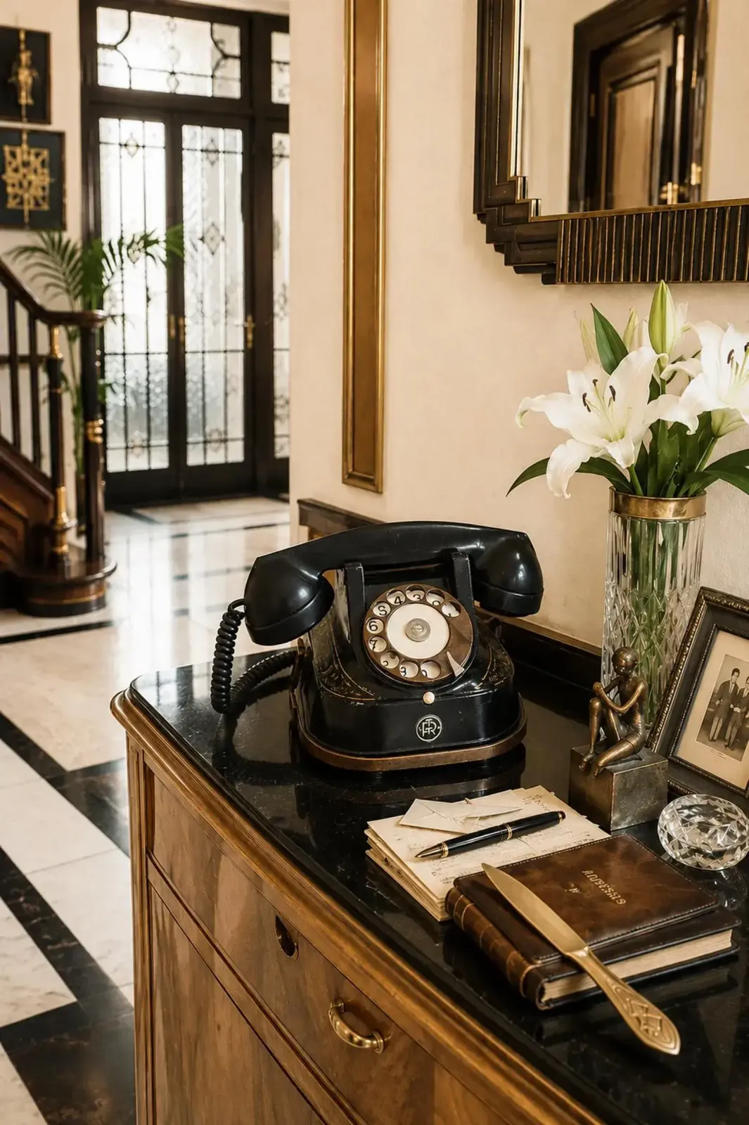 30's Vintage Belgian Bakelite Bell Telephone   White Star   Antwerp Belgium   Rotary Dial W/ Brass Carry Handle   Rtt 56 B   Film Movie Prop