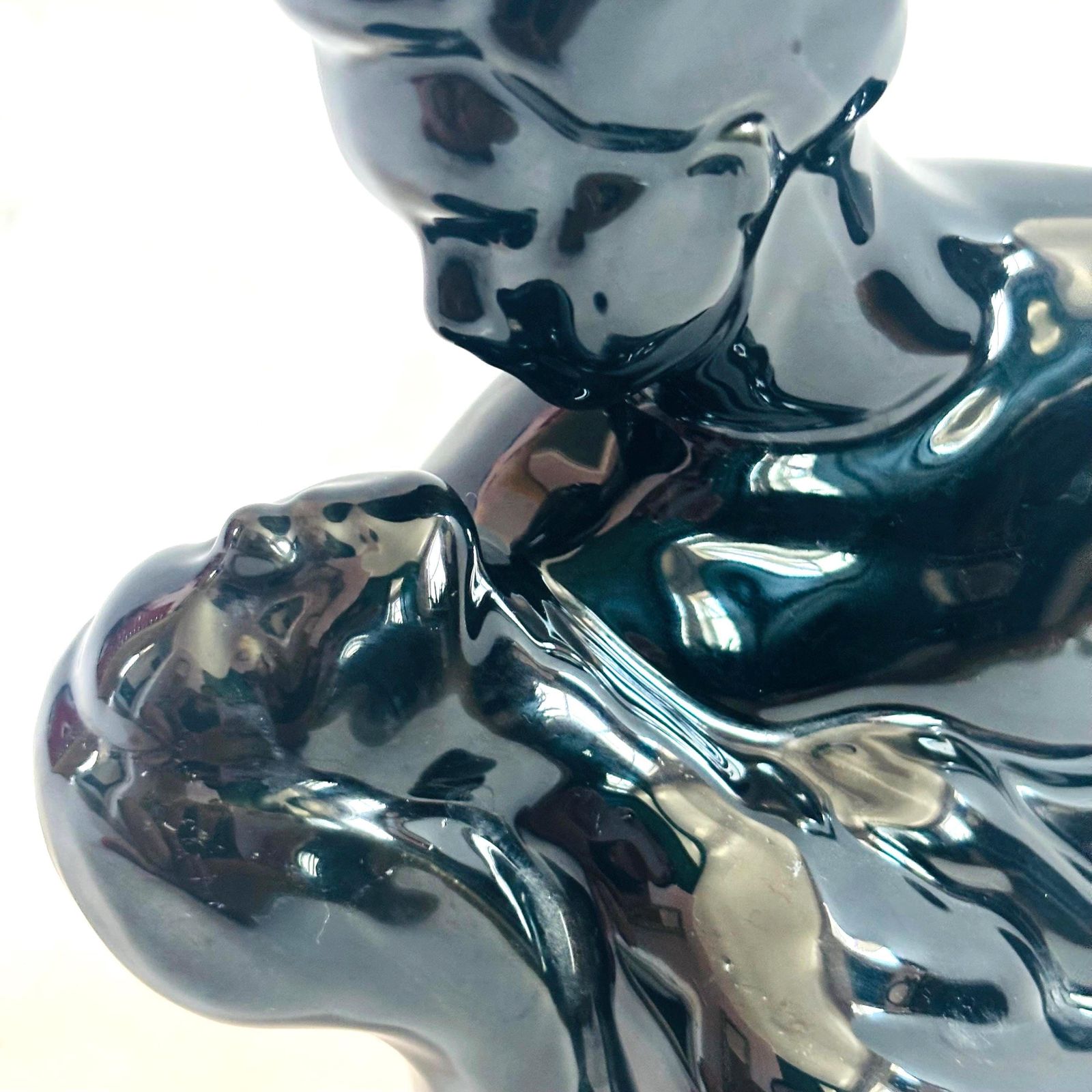 Mid Century Modern High Gloss Black Ceramic Abstract Embracing Figures Sculpture Vintage Haeger Style Statue Postmodern Art Deco Revival photo for sale