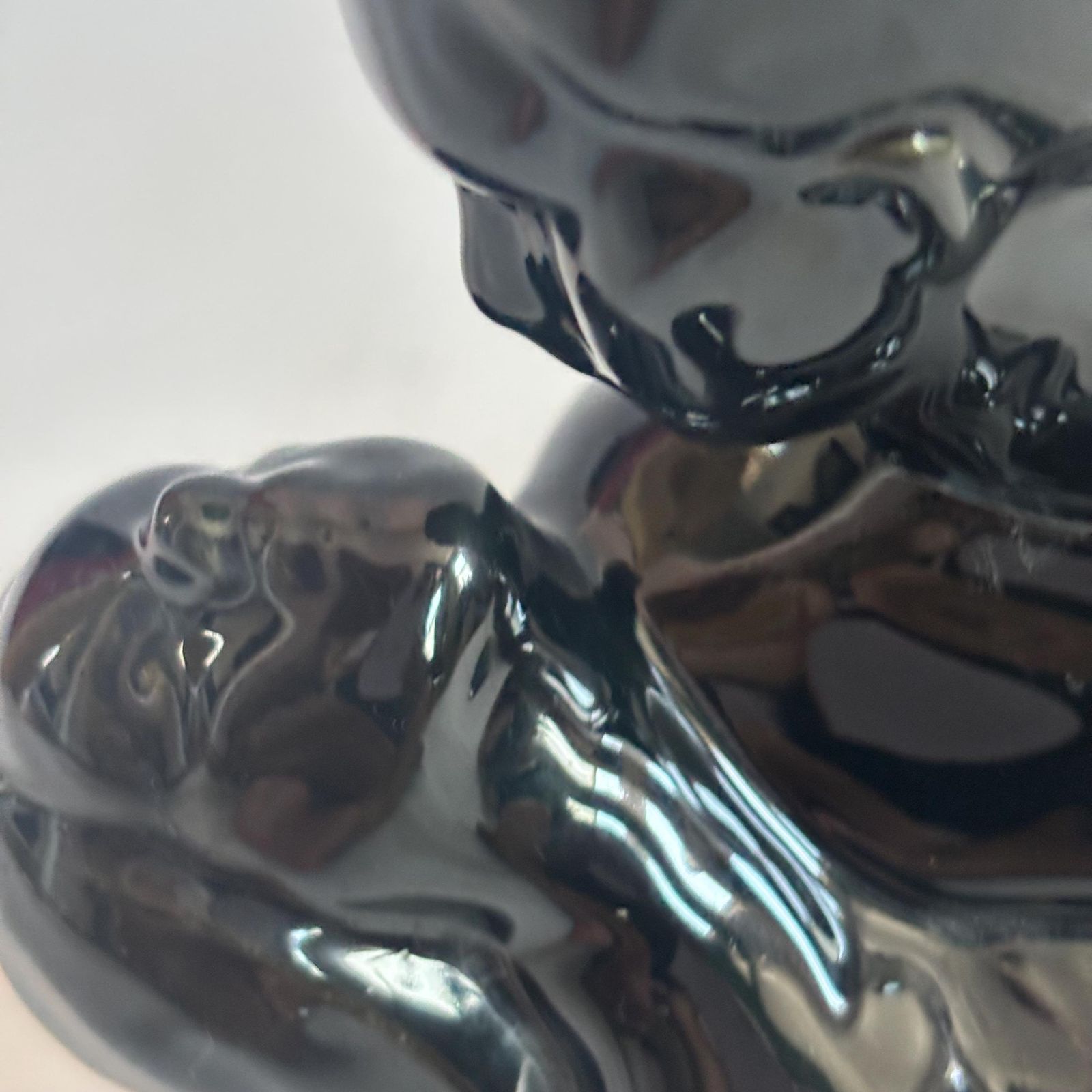 Art Mid Century Modern High Gloss Black Ceramic Abstract Embracing Figures Sculpture Vintage Haeger Style Statue Postmodern Art Deco Revival photo
