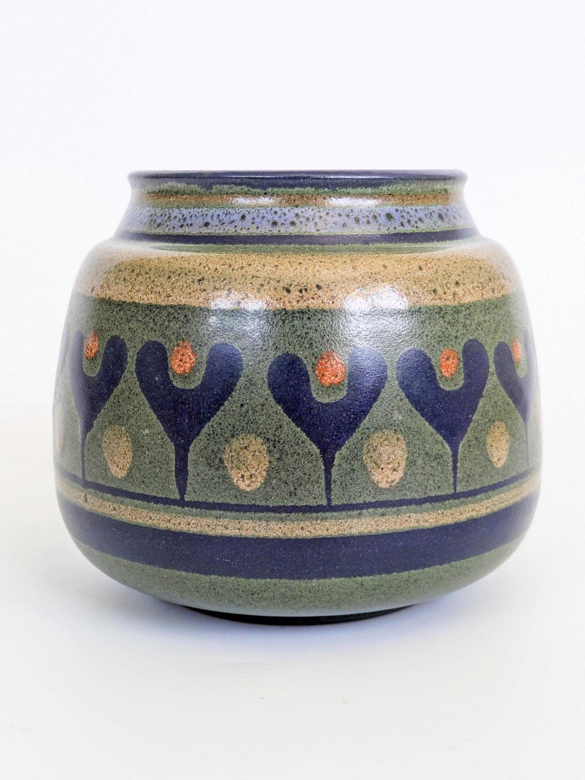 Kmk Mora Ceramic Vase West German Pottery Green Blue 1970s photo for sale