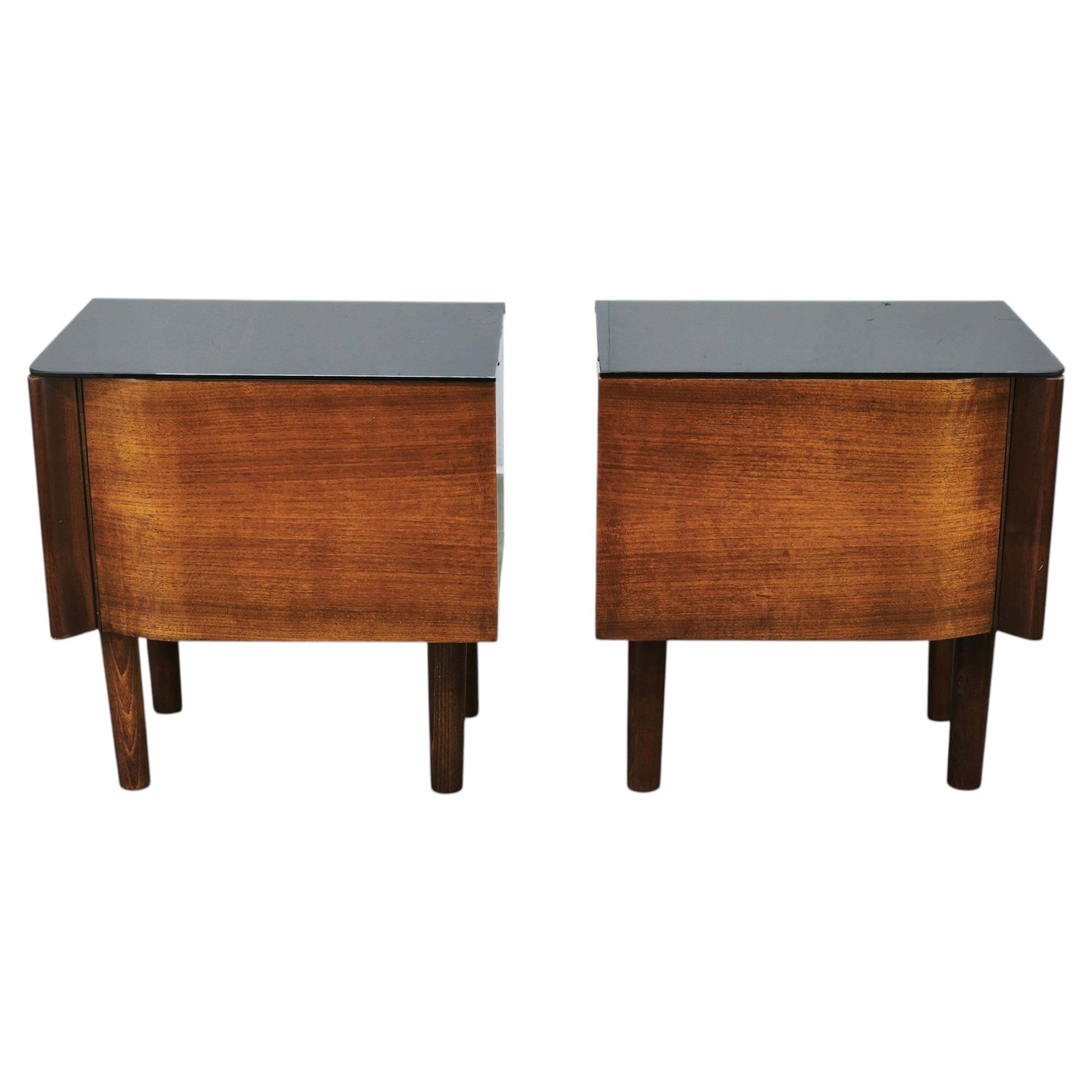 Paar Art Deco Nachtkastjes met Zwart Opaxit Glas, Tsjecho-Slowakije, jaren 1940