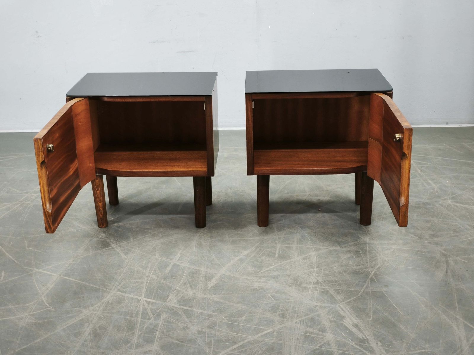 Pair Of Art Deco Nightstands With Black Opaxit Glass, Czechoslovakia, 1940s photo vintage