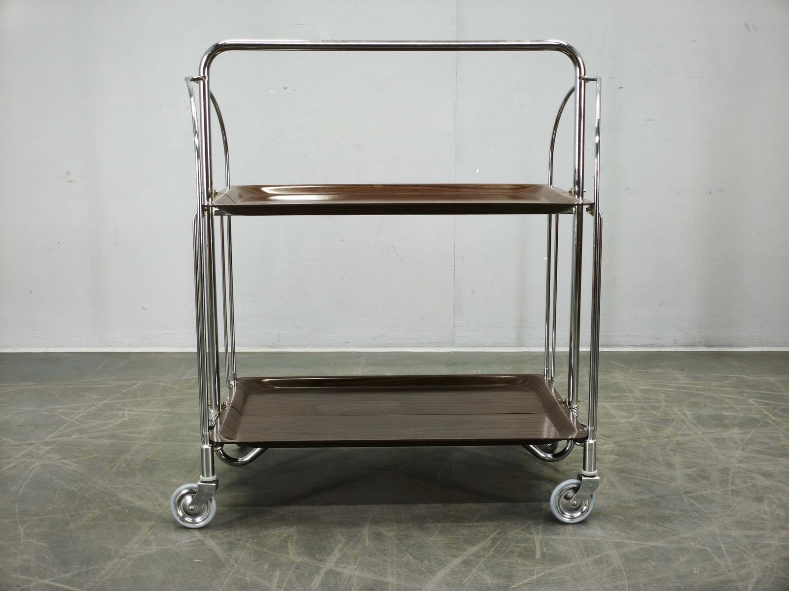 Duitse mid-century opvouwbare chromen serveerwagen, jaren 1960 photo for sale
